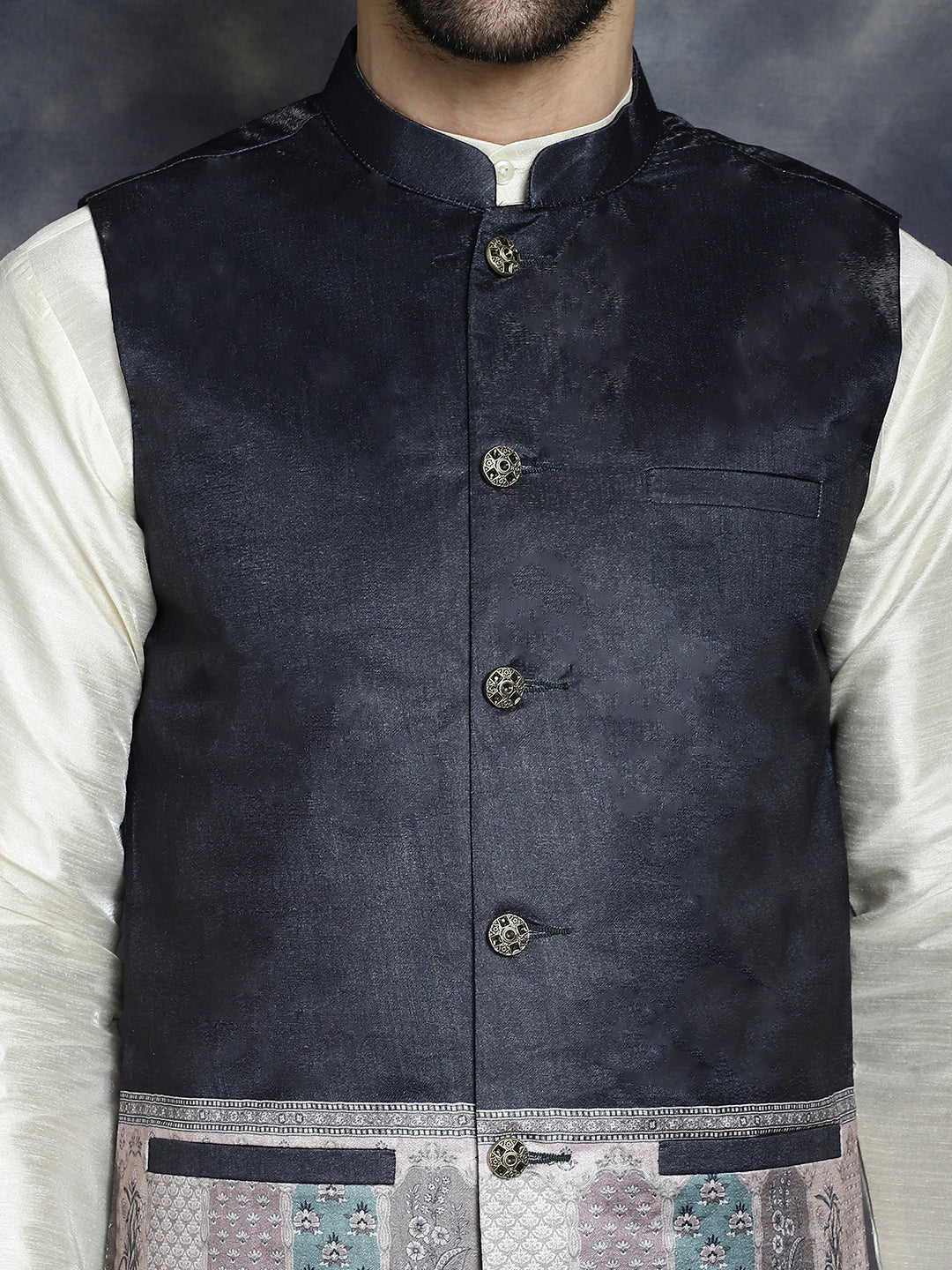 Men's Printed Nehru Jacket With Solid Kurta Pyjama - Taantav