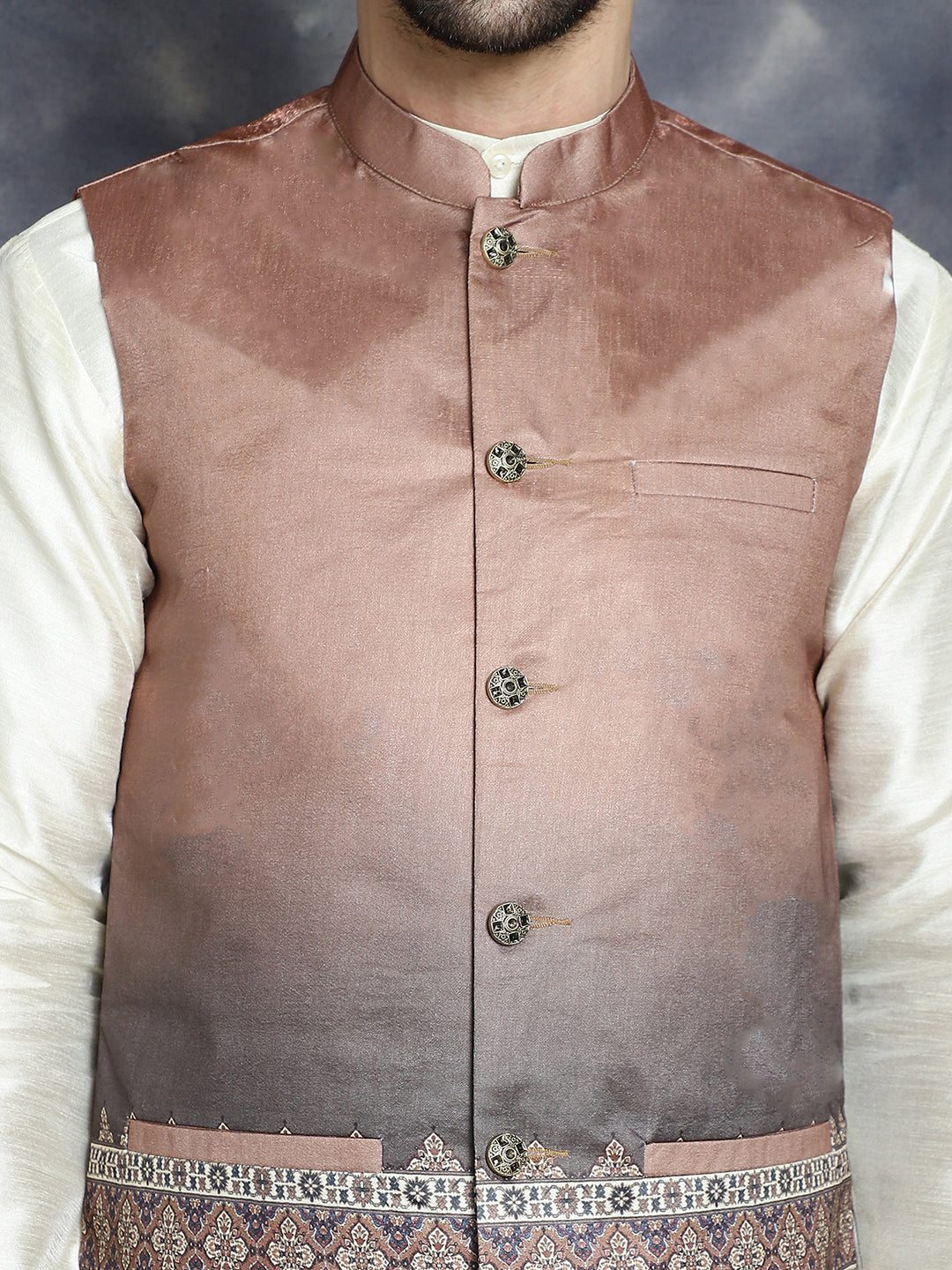 Men's Printed Nehru Jacket With Solid Kurta Pyjama - Taantav