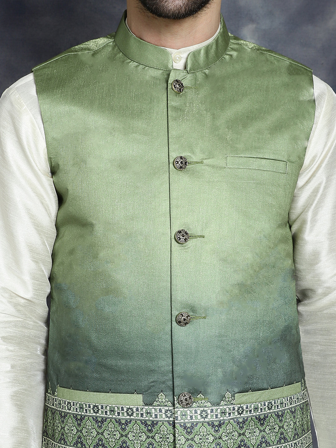 Men's Printed Nehru Jacket With Solid Kurta Pyjama - Taantav