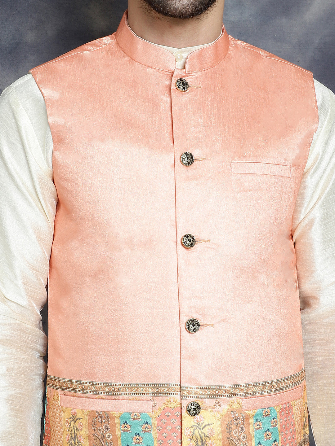 Men's Printed Nehru Jacket With Solid Kurta Pyjama - Taantav