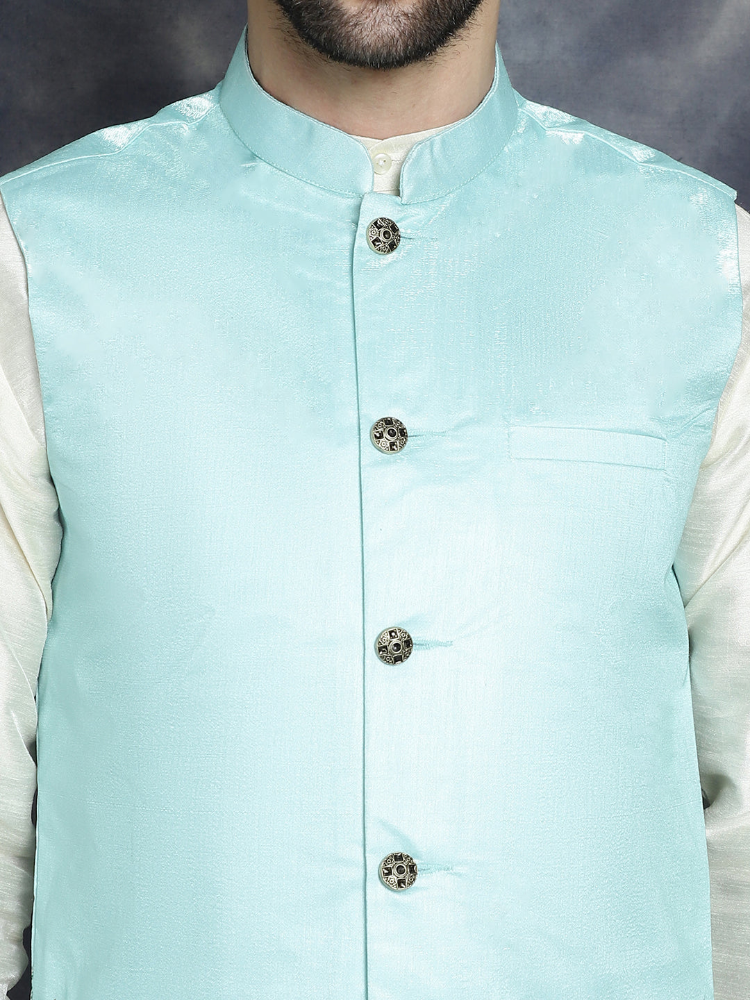 Men's Printed Nehru Jacket With Solid Kurta Pyjama - Taantav