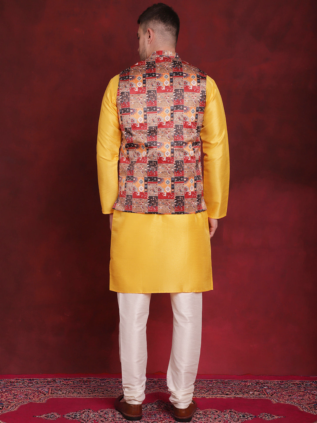 Men's Multi Printed Nehru Jacket With Kurta Pyjama Set - Taantav