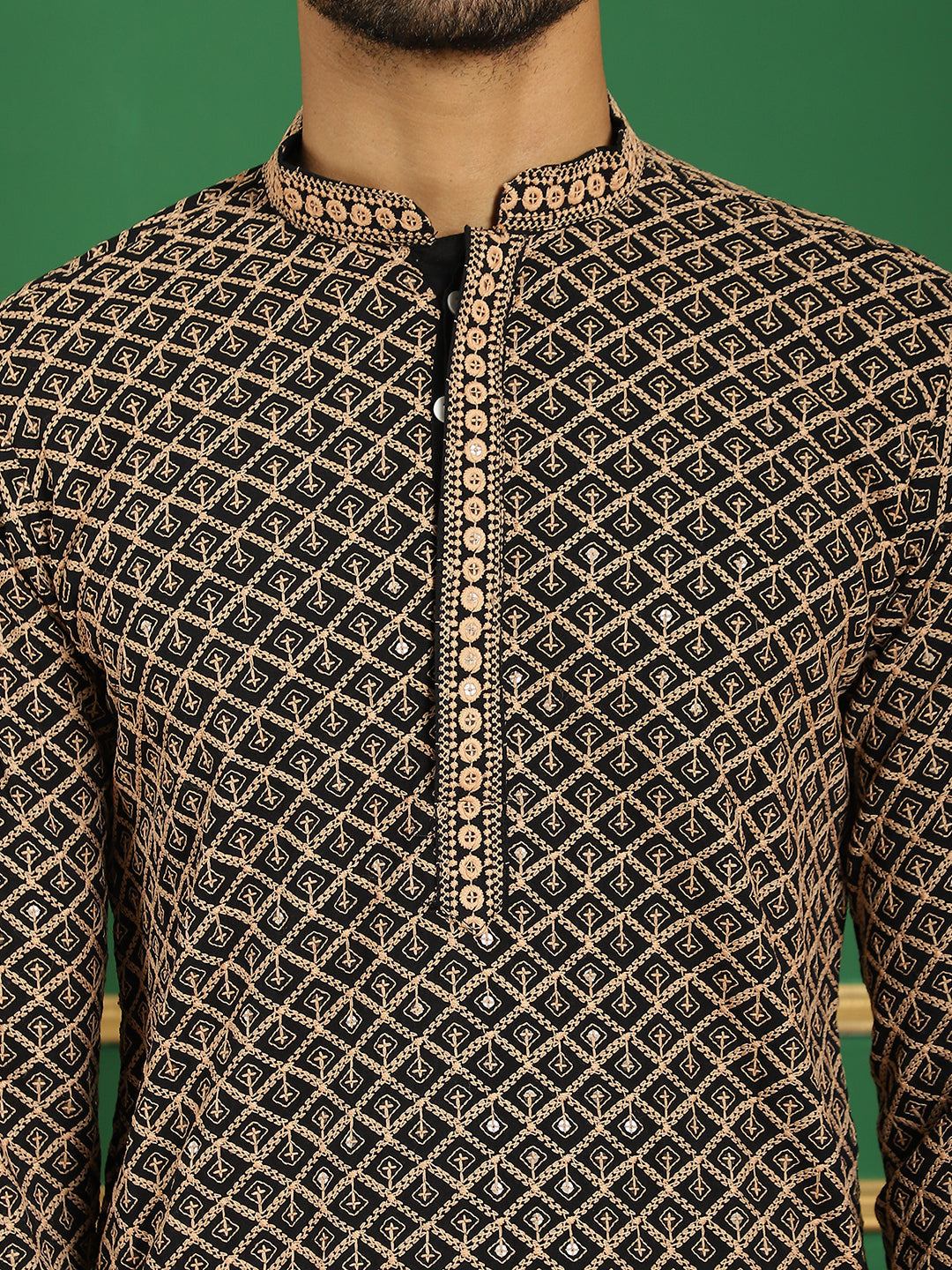 Men's Sequin Embroidered Pure Cotton Kurta with Pyjamas - Taantav