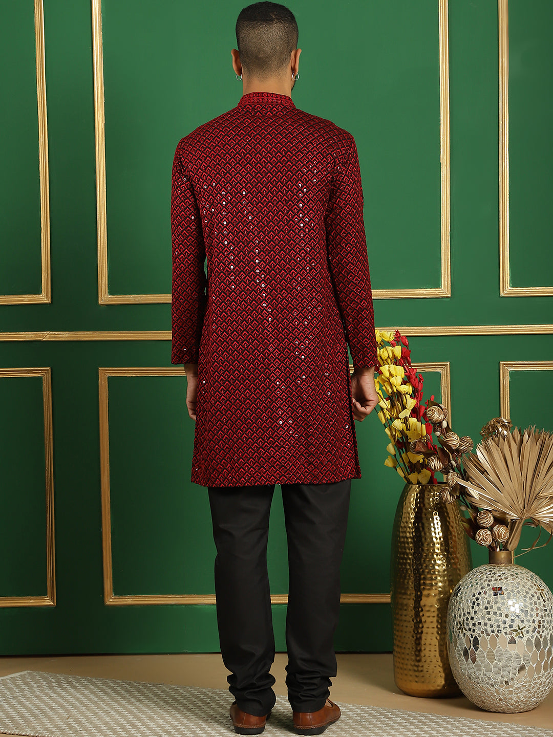 Men's Sequin Embroidered Pure Cotton Kurta with Pyjamas - Taantav