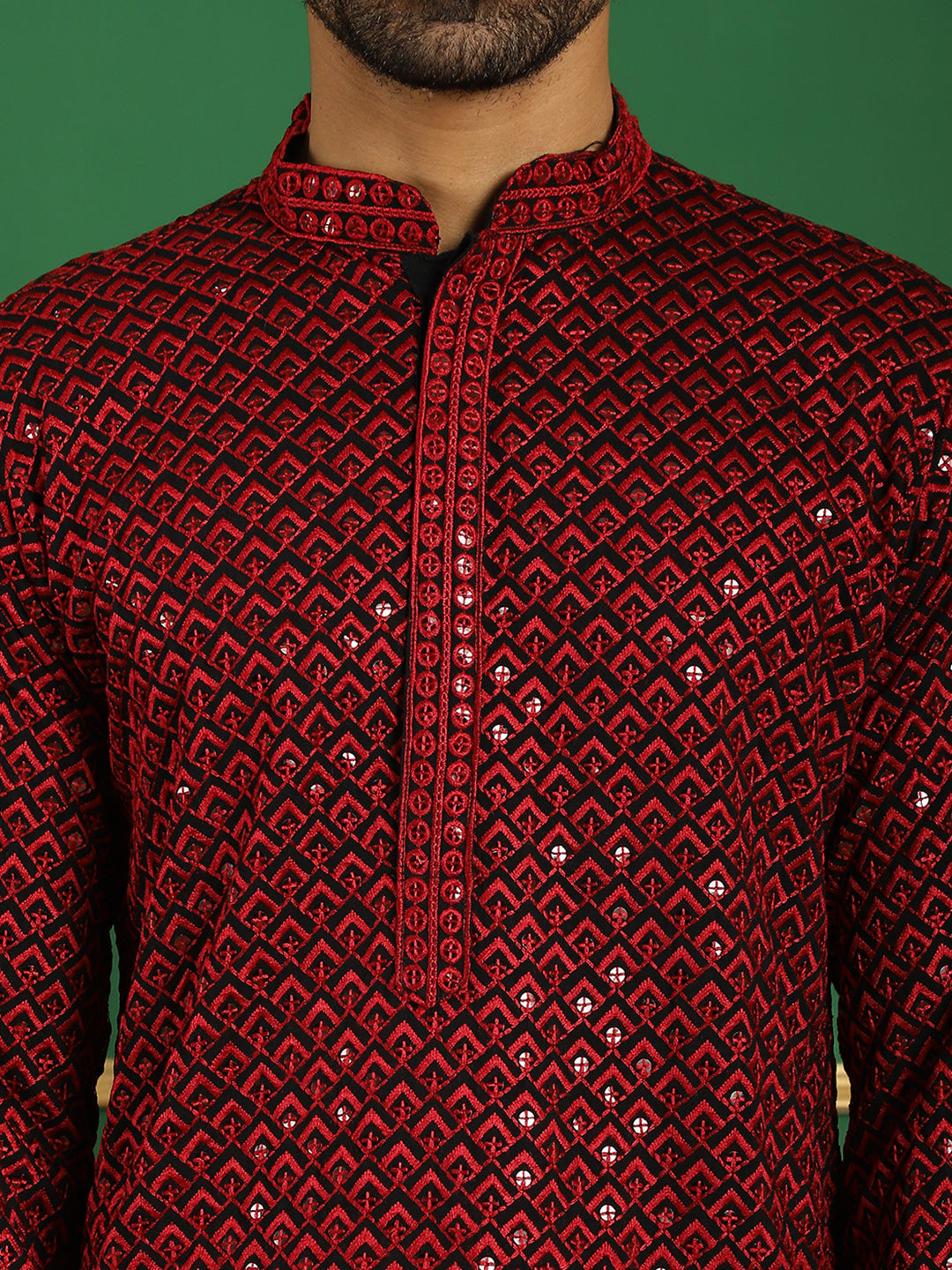 Men's Sequin Embroidered Pure Cotton Kurta with Pyjamas - Taantav