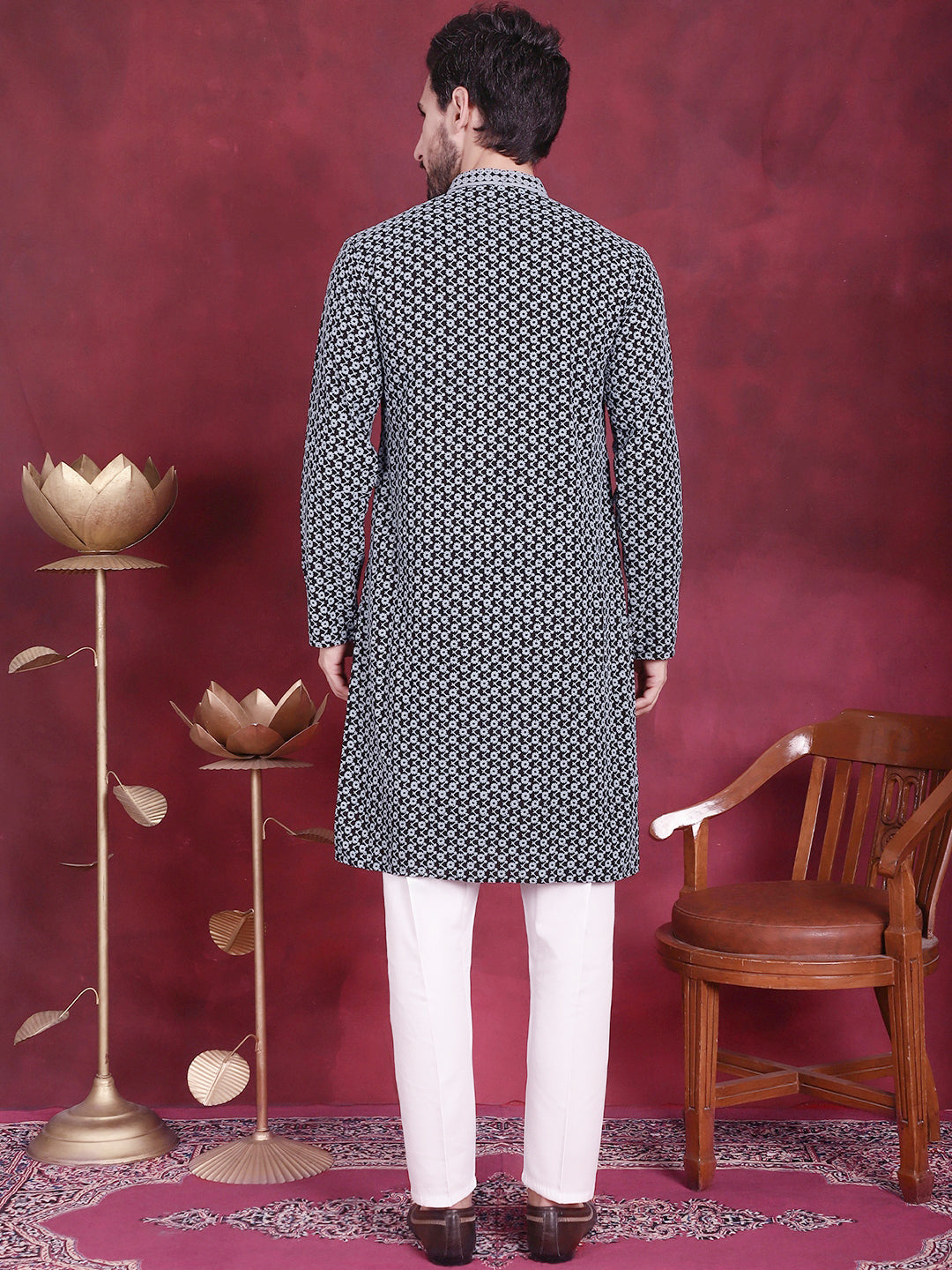 Men's Sequins Embroidered Kurta with Pyjama - Taantav