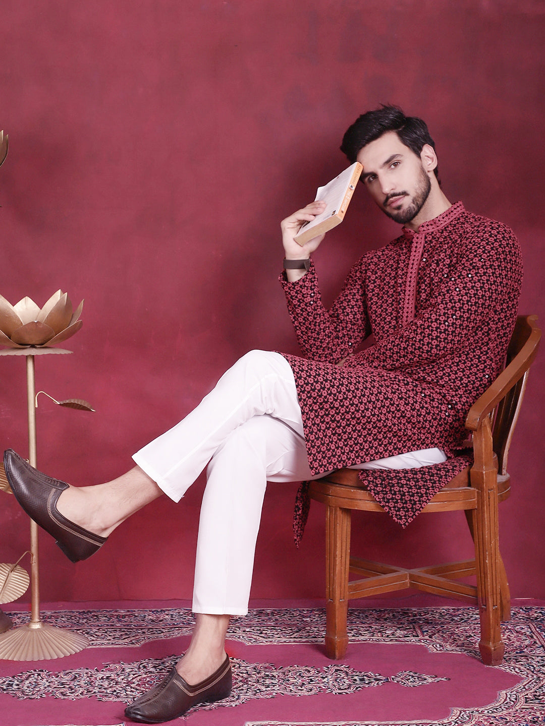 Men's Sequins Embroidered Kurta with Pyjama - Taantav