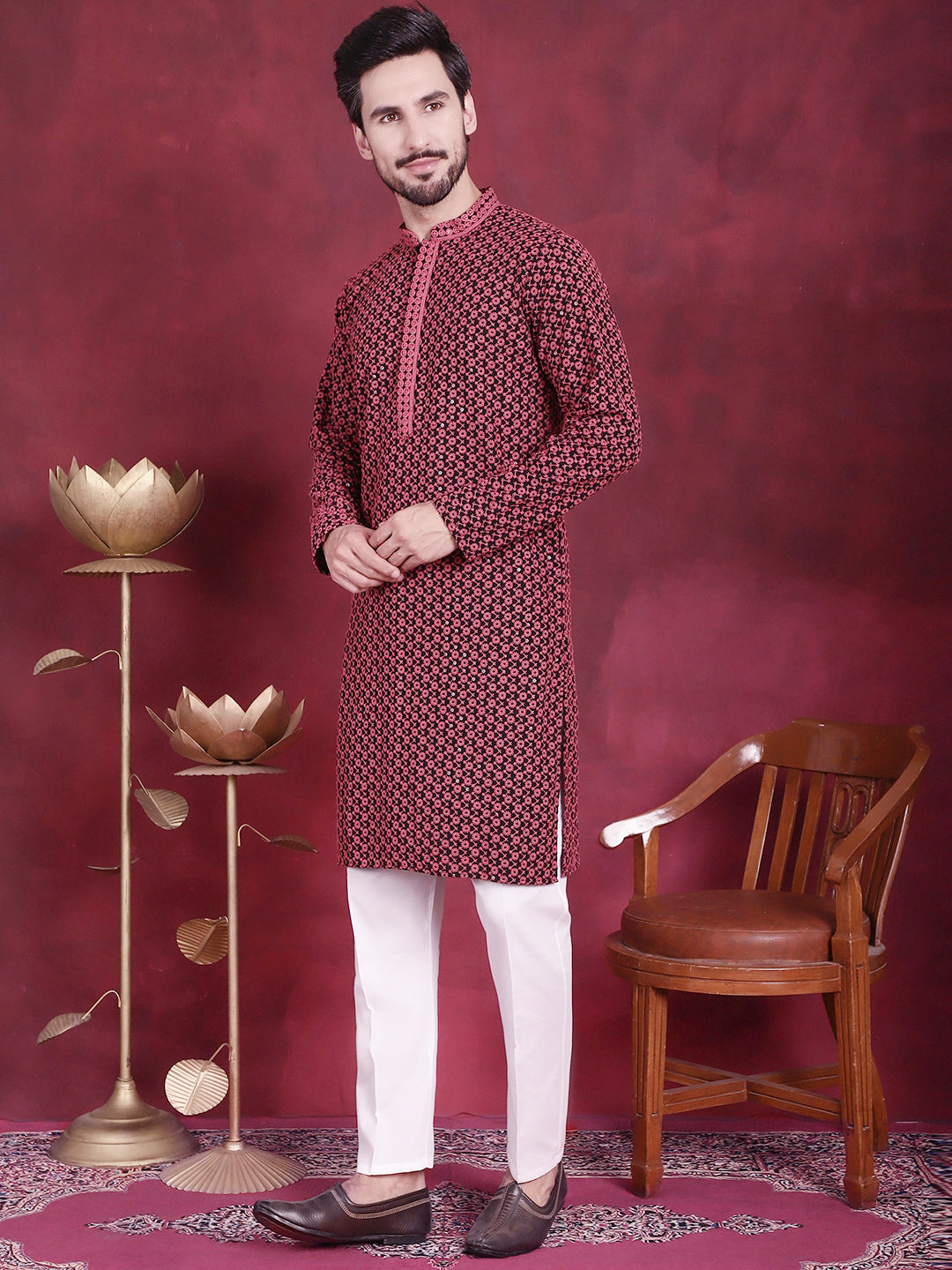 Men's Sequins Embroidered Kurta with Pyjama - Taantav