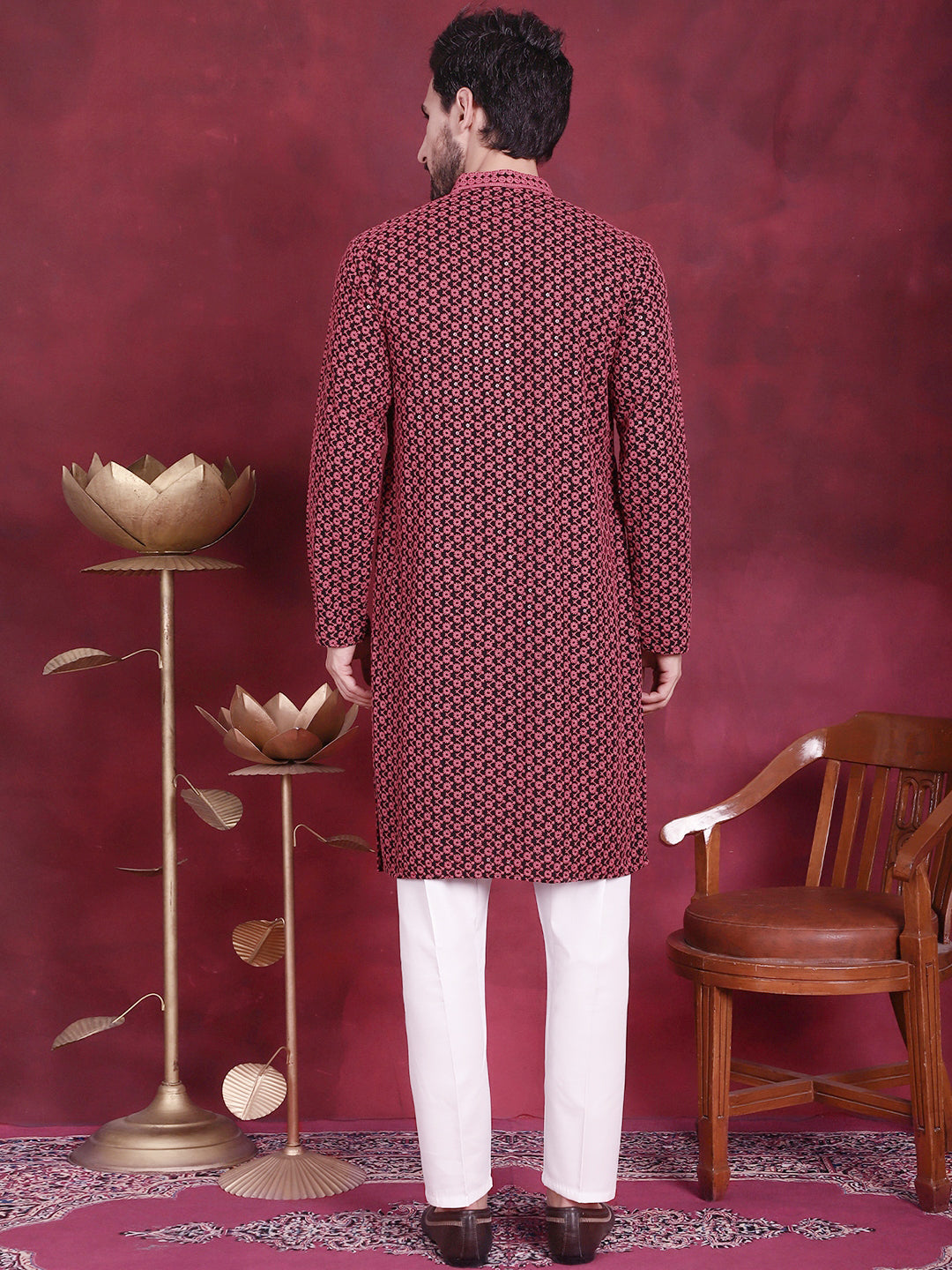 Men's Sequins Embroidered Kurta with Pyjama - Taantav