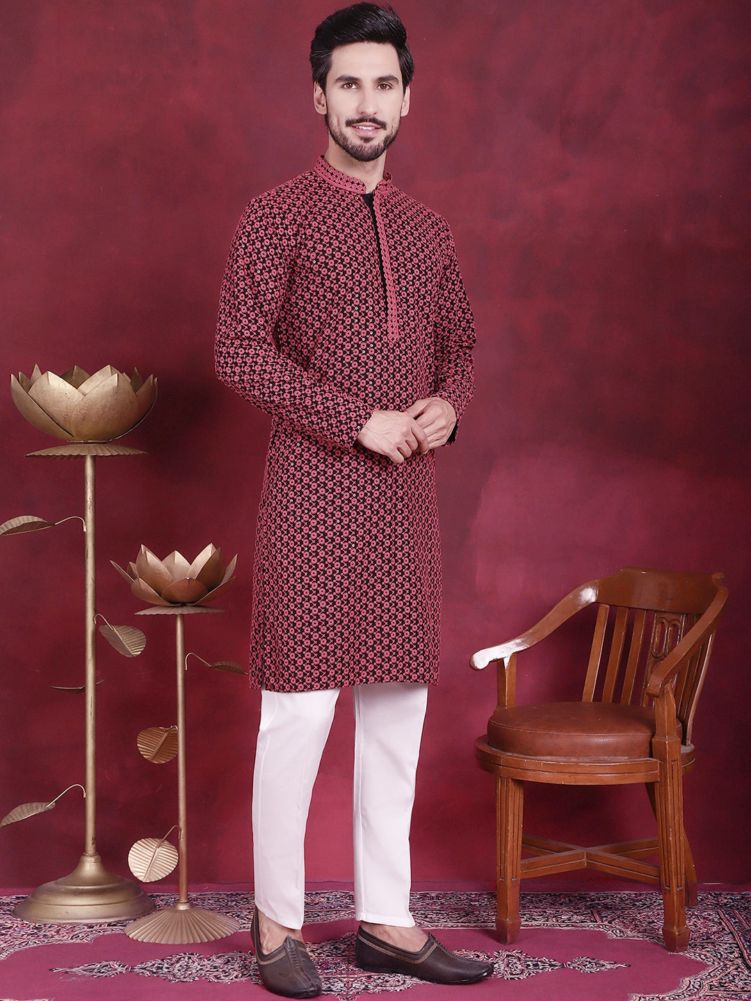 Men's Sequins Embroidered Kurta with Pyjama - Taantav