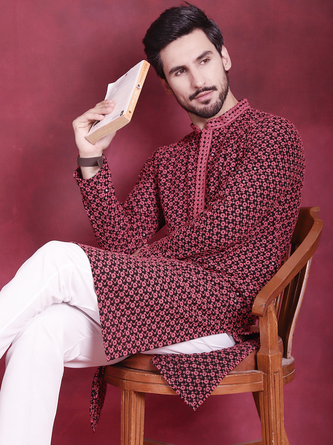 Men's Sequins Embroidered Kurta with Pyjama - Taantav