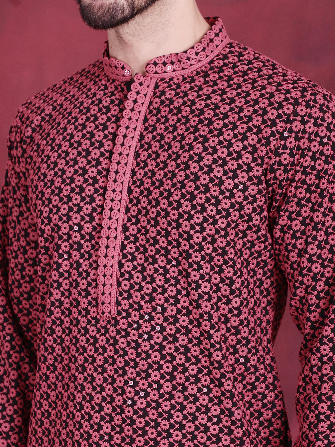 Men's Sequins Embroidered Kurta with Pyjama - Taantav