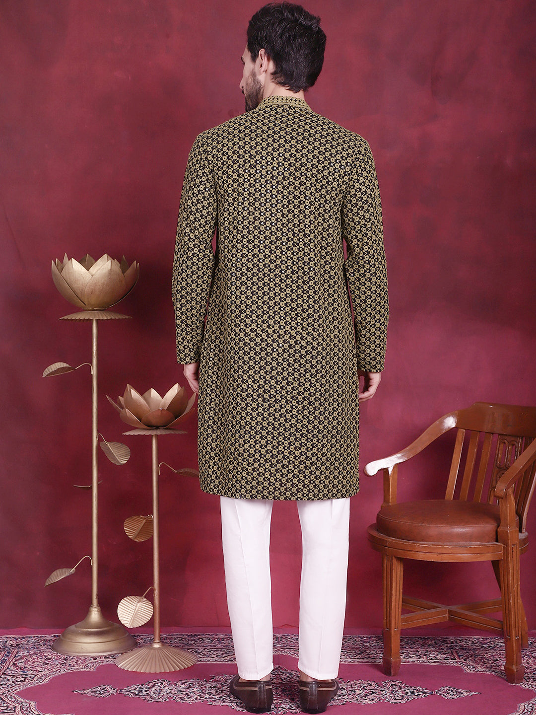 Men's Sequins Embroidered Kurta with Pyjama - Taantav