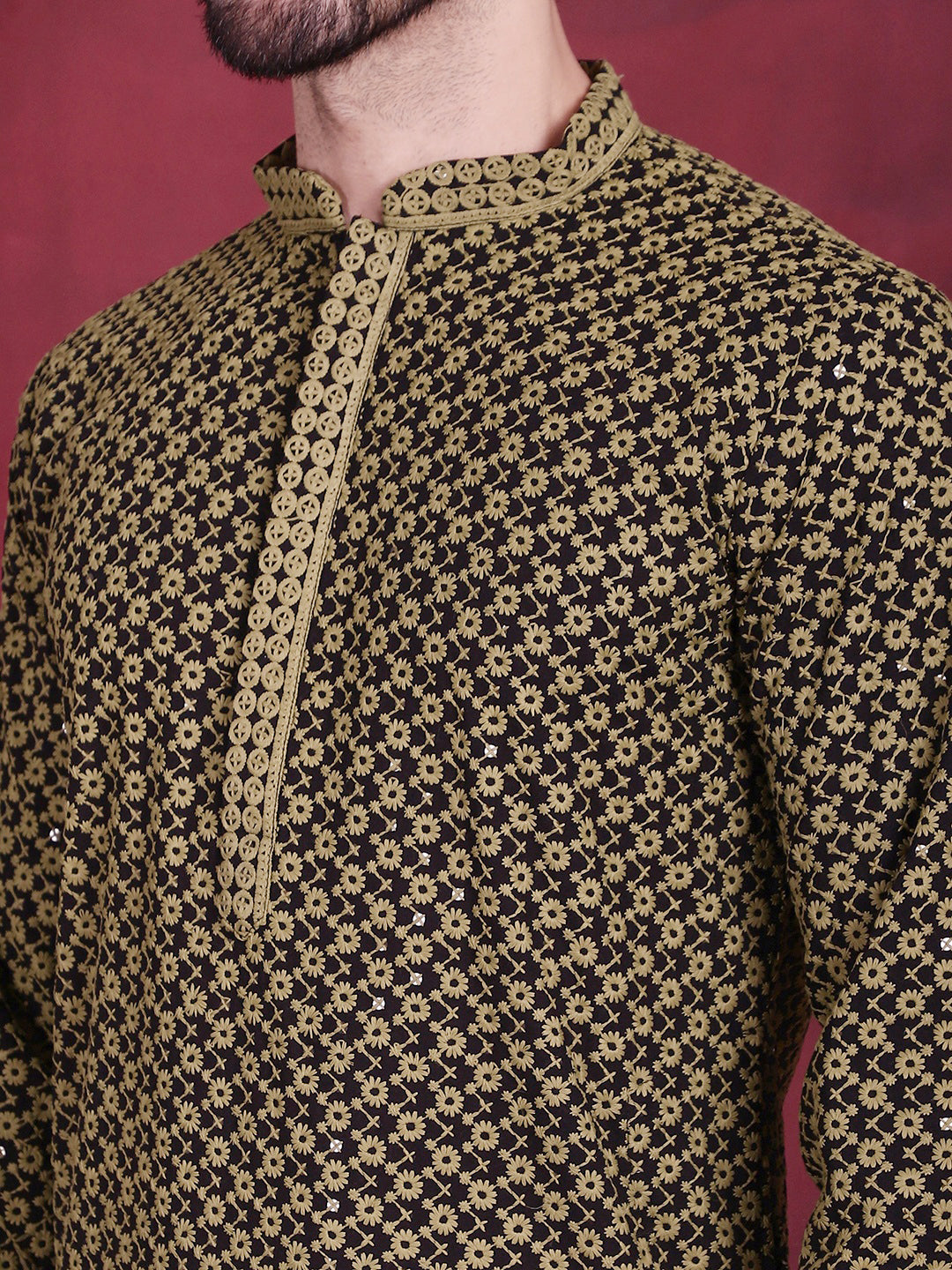 Men's Sequins Embroidered Kurta with Pyjama - Taantav