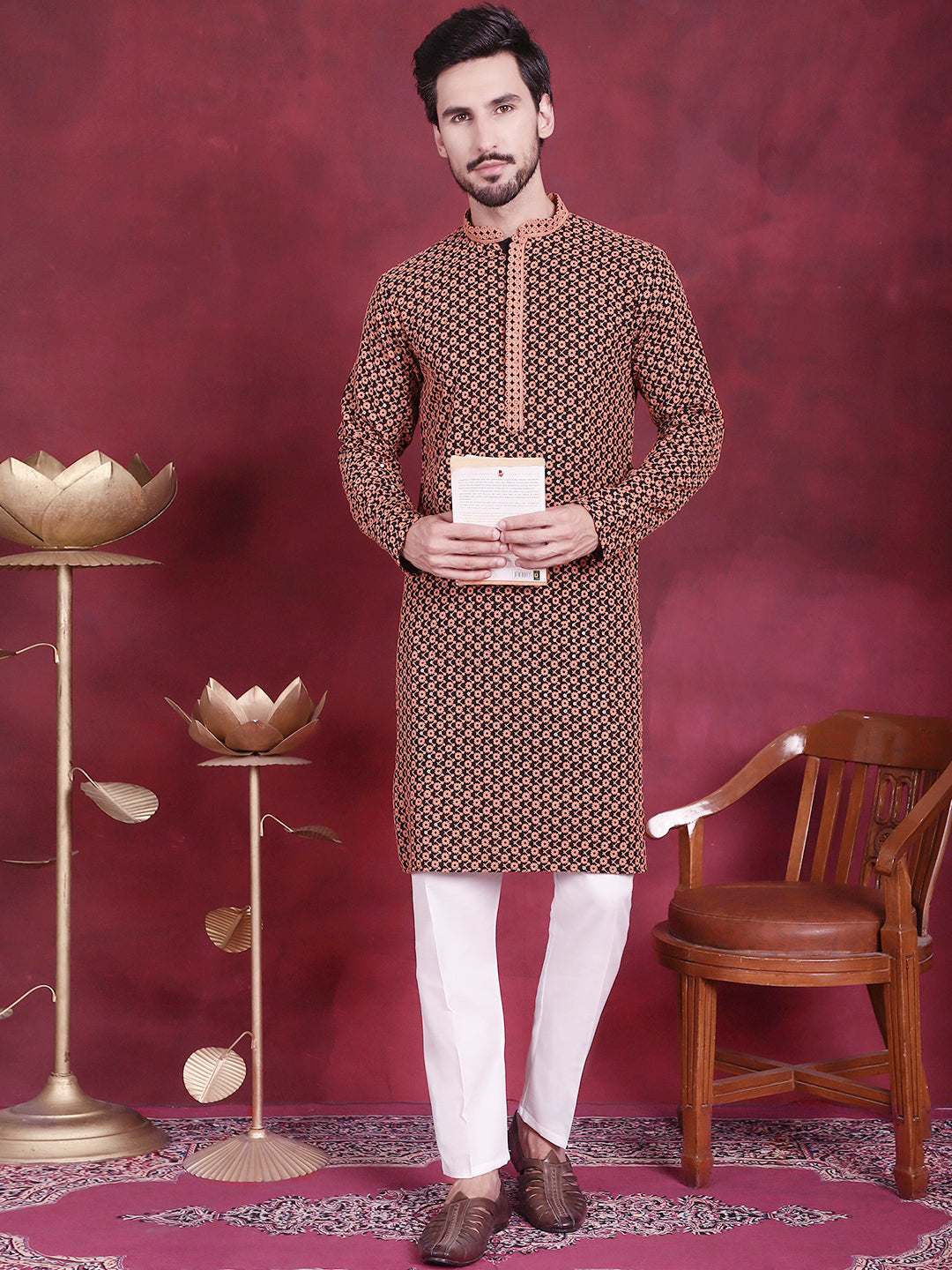 Men's Sequins Embroidered Kurta with Pyjama - Taantav