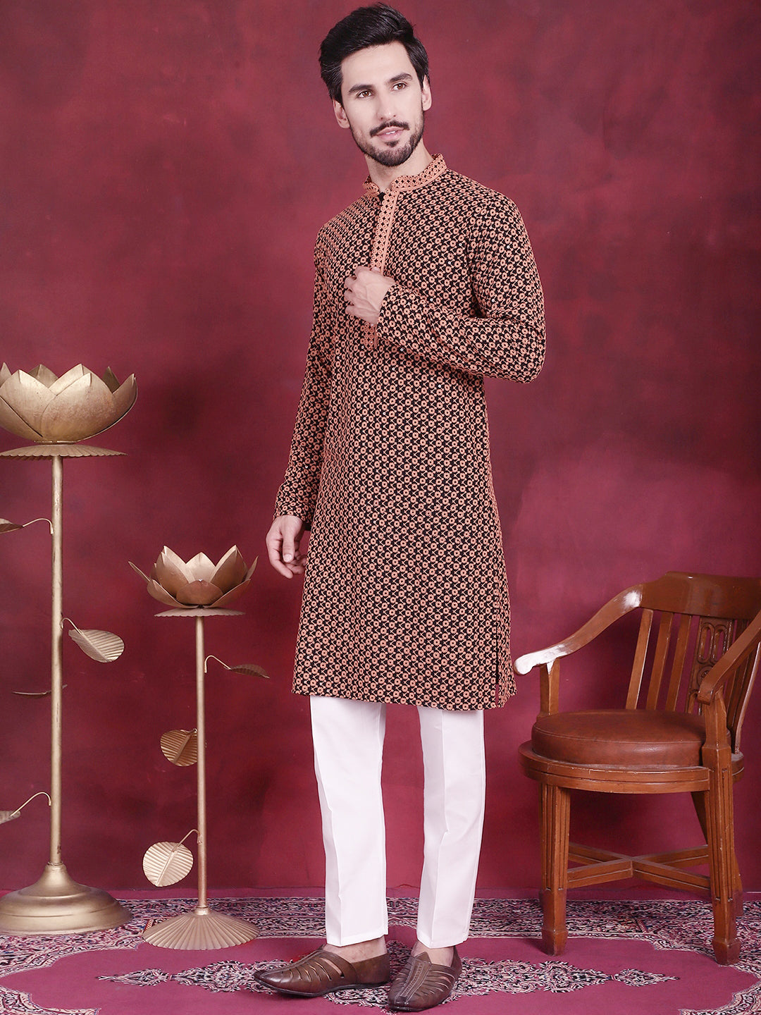 Men's Sequins Embroidered Kurta with Pyjama - Taantav