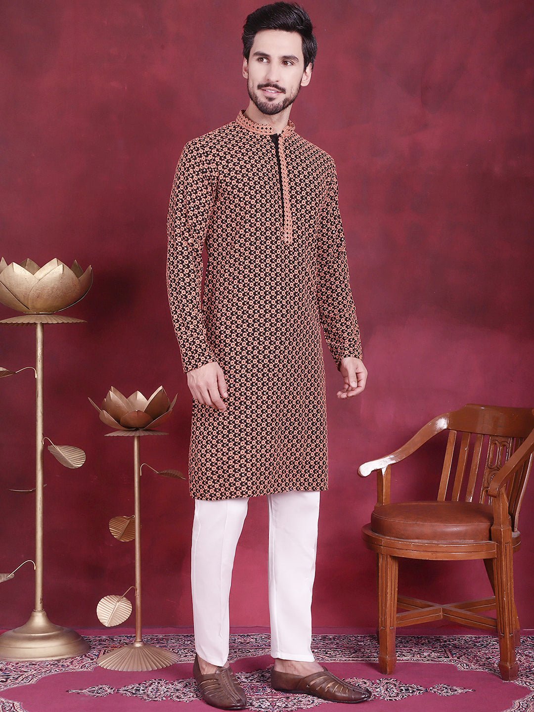 Men's Sequins Embroidered Kurta with Pyjama - Taantav