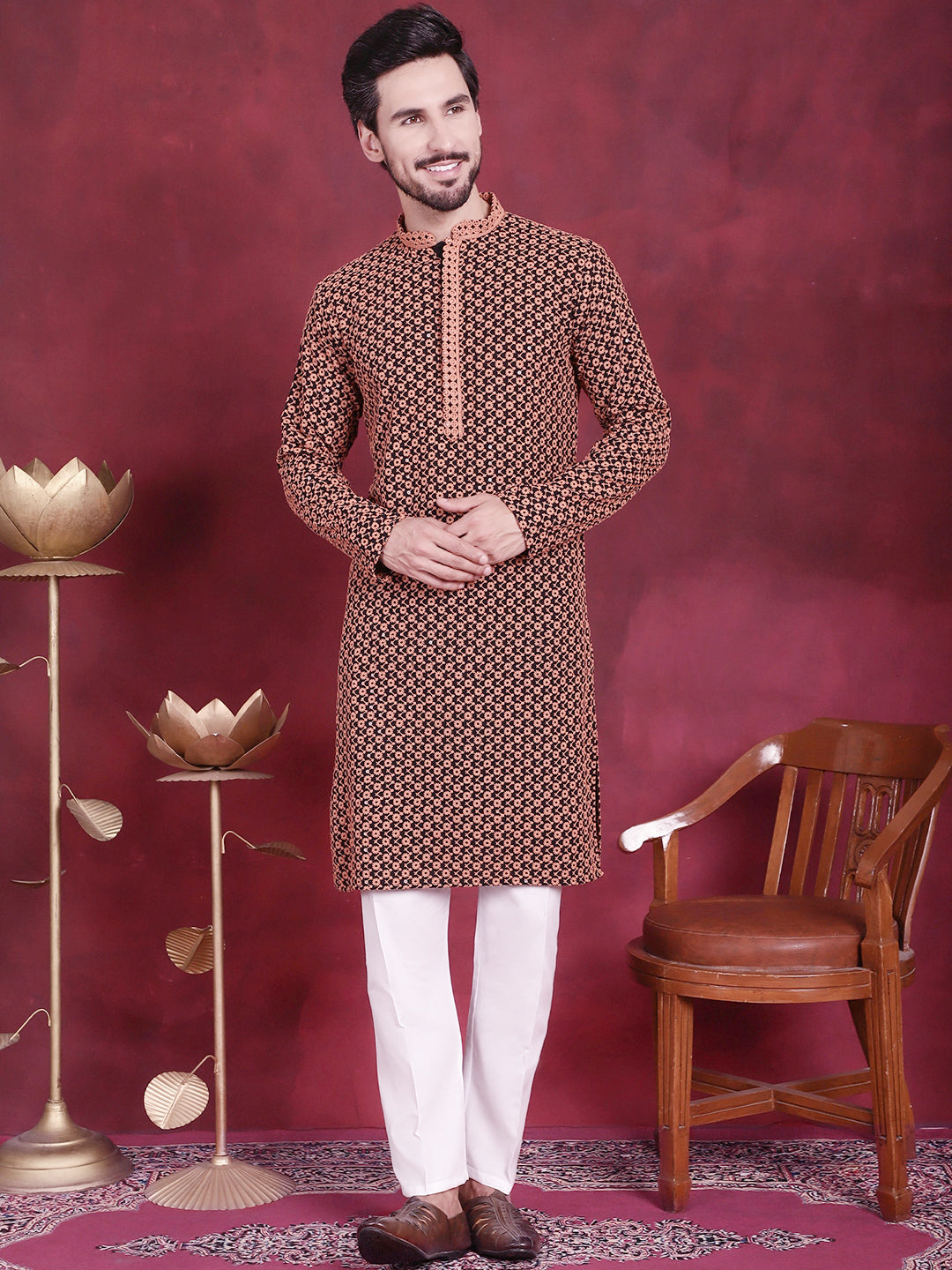 Men's Sequins Embroidered Kurta with Pyjama - Taantav