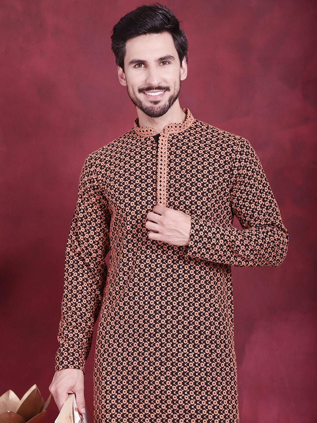 Men's Sequins Embroidered Kurta with Pyjama - Taantav