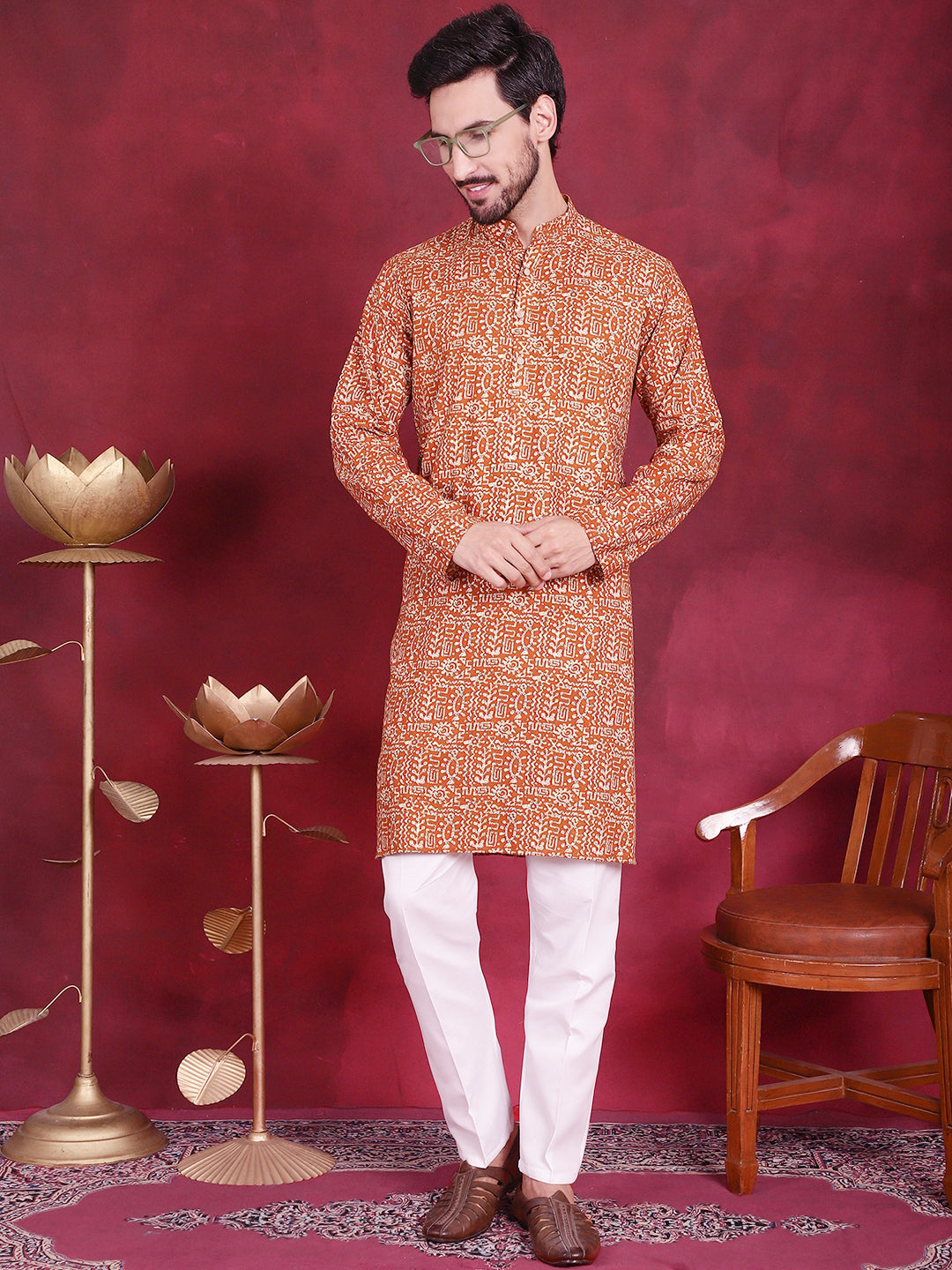 Men's Digital Printed Kurta with Pyjama - Taantav