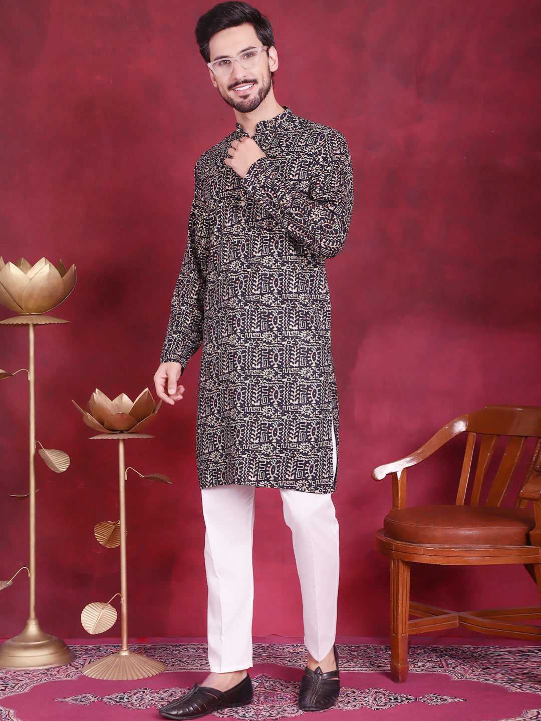 Men's Digital Printed Kurta with Pyjama - Taantav