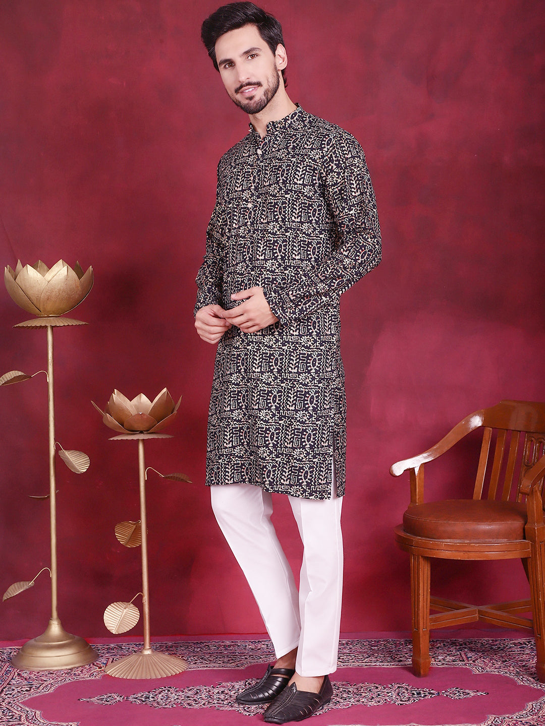 Men's Digital Printed Kurta with Pyjama - Taantav