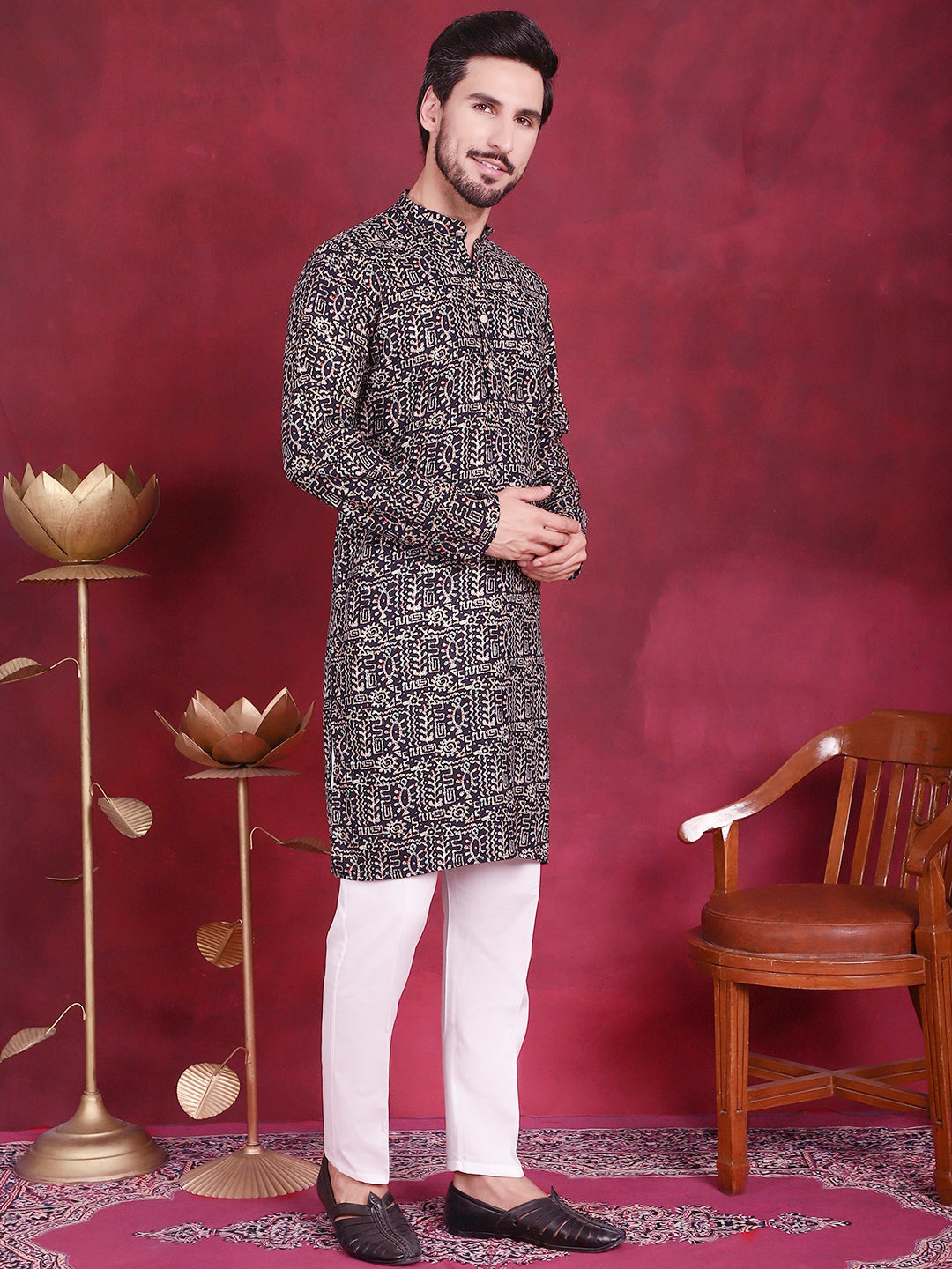 Men's Digital Printed Kurta with Pyjama - Taantav