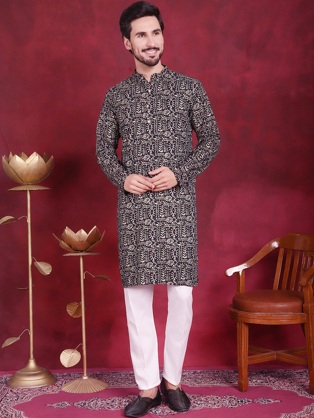 Men's Digital Printed Kurta with Pyjama - Taantav