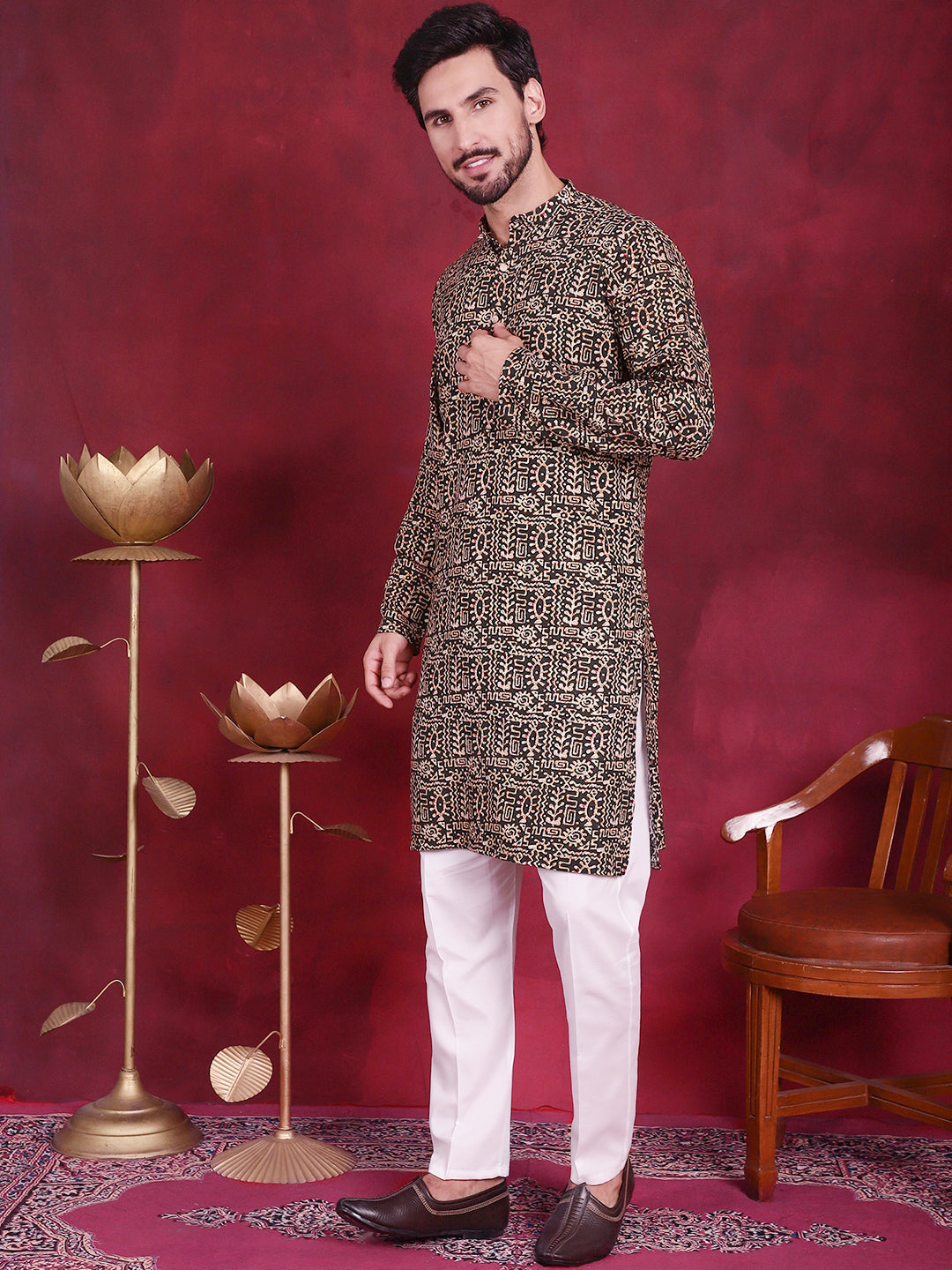 Men's Digital Printed Kurta with Pyjama - Taantav