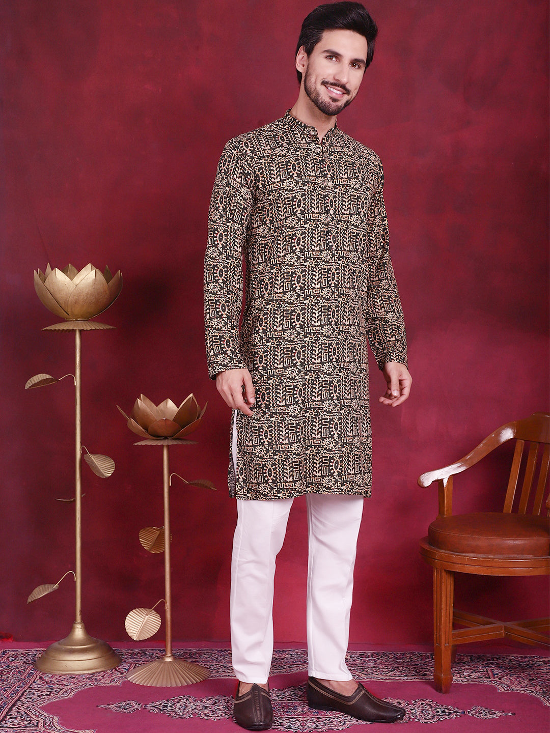 Men's Digital Printed Kurta with Pyjama - Taantav