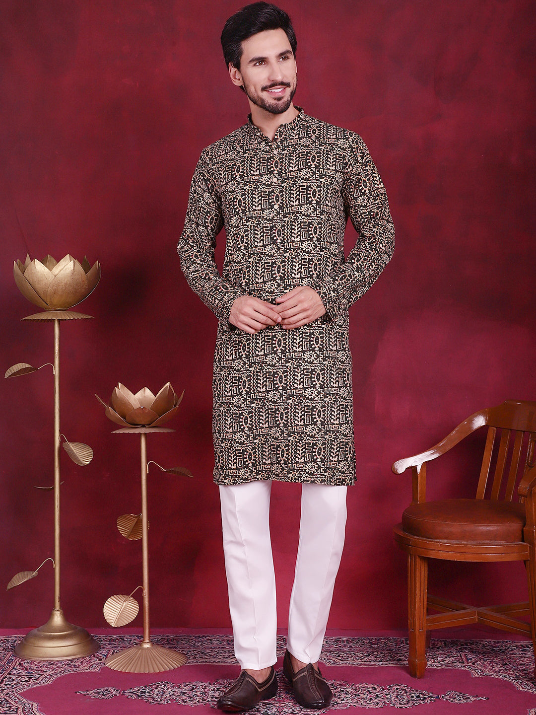 Men's Digital Printed Kurta with Pyjama - Taantav