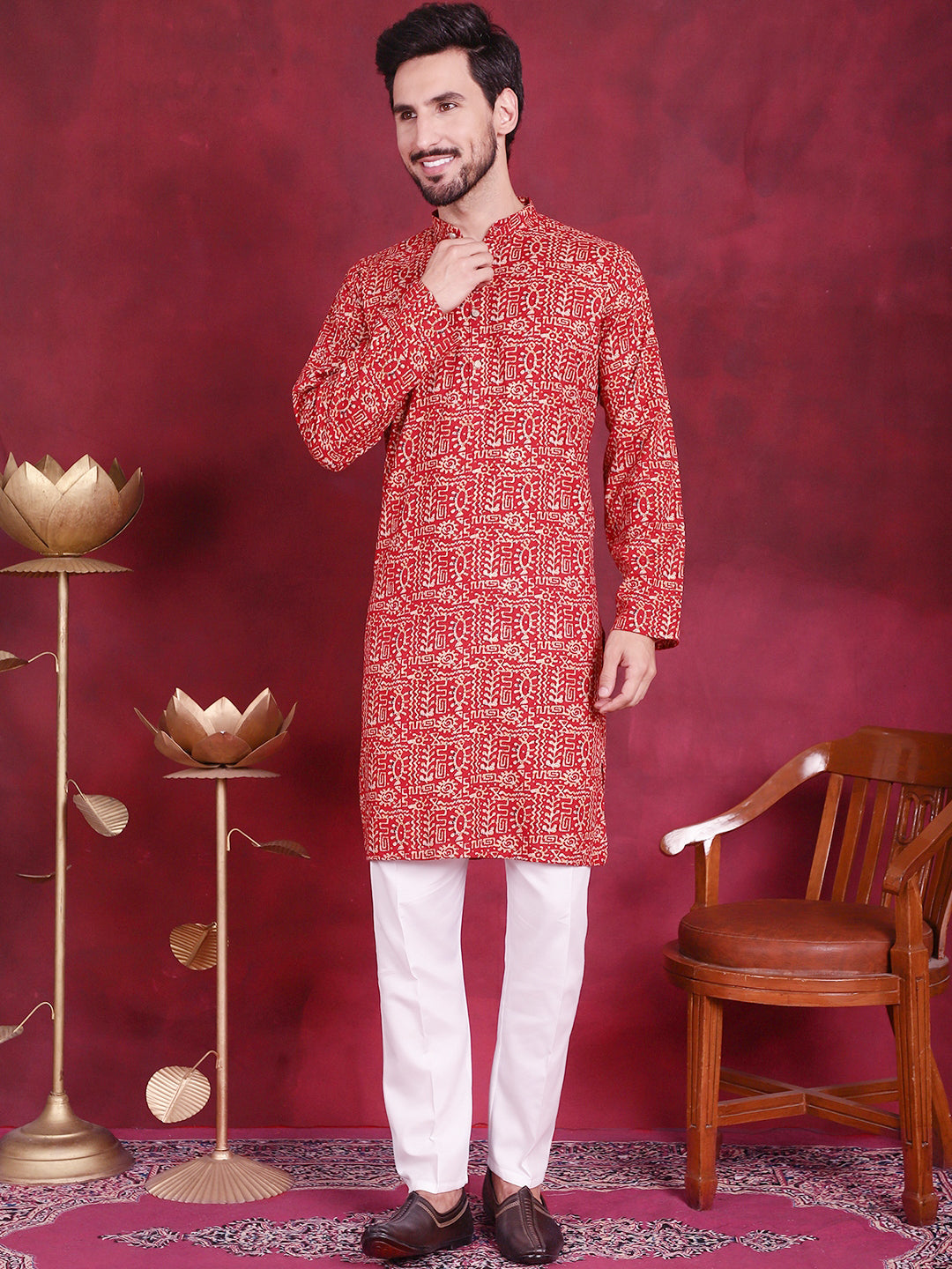 Men's Digital Printed Kurta with Pyjama - Taantav