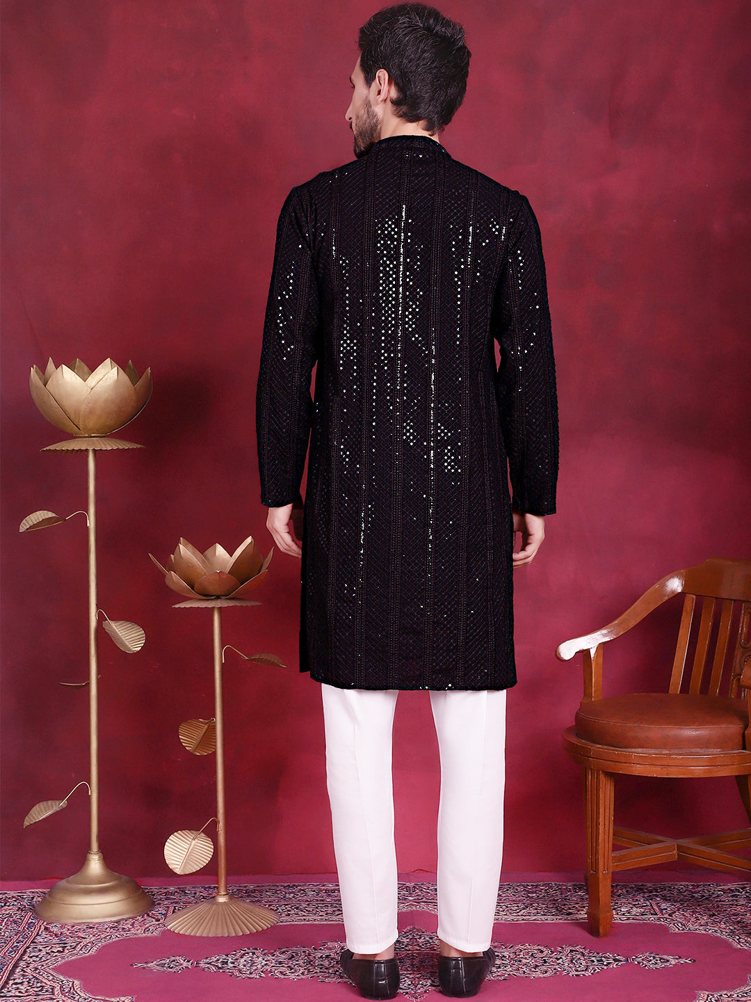 Men's Sequins Chikankari Embroidered Kurta with Pyjama - Taantav