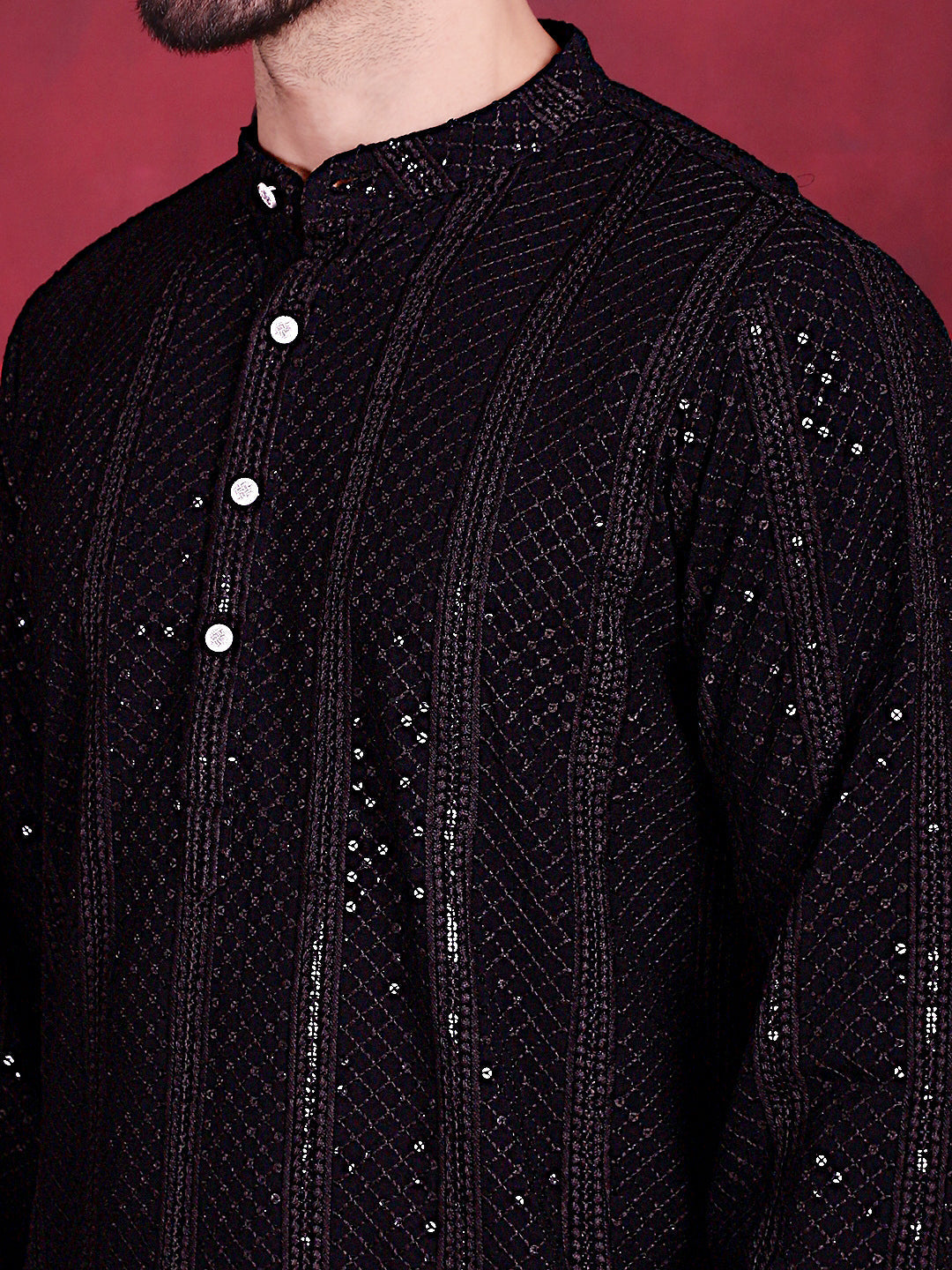 Men's Sequins Chikankari Embroidered Kurta with Pyjama - Taantav