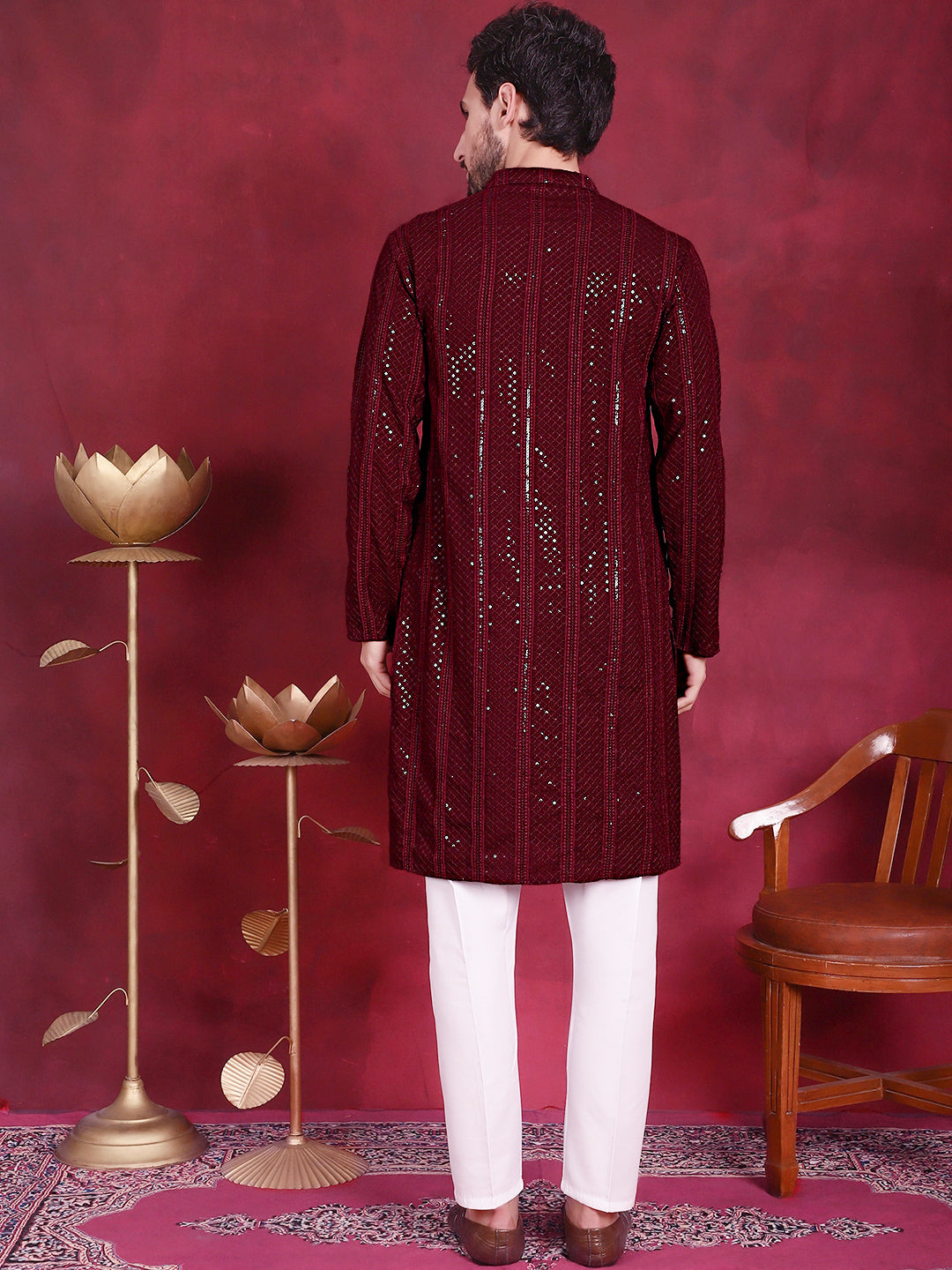 Men's Sequins Chikankari Embroidered Kurta with Pyjama - Taantav