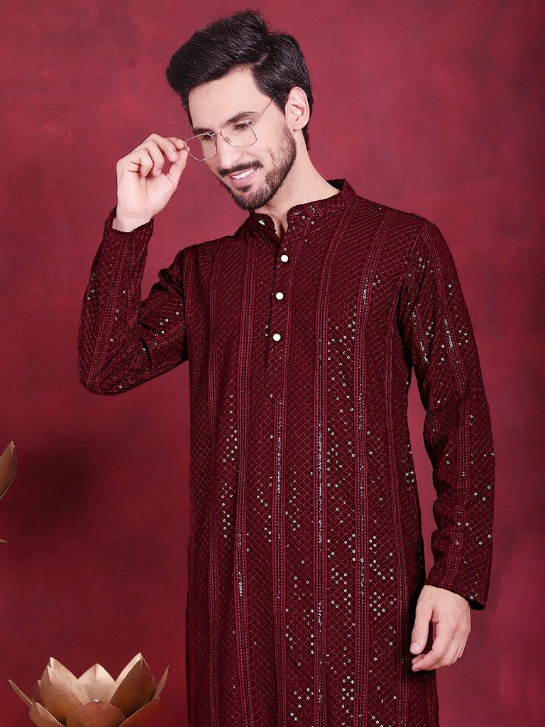 Men's Sequins Chikankari Embroidered Kurta with Pyjama