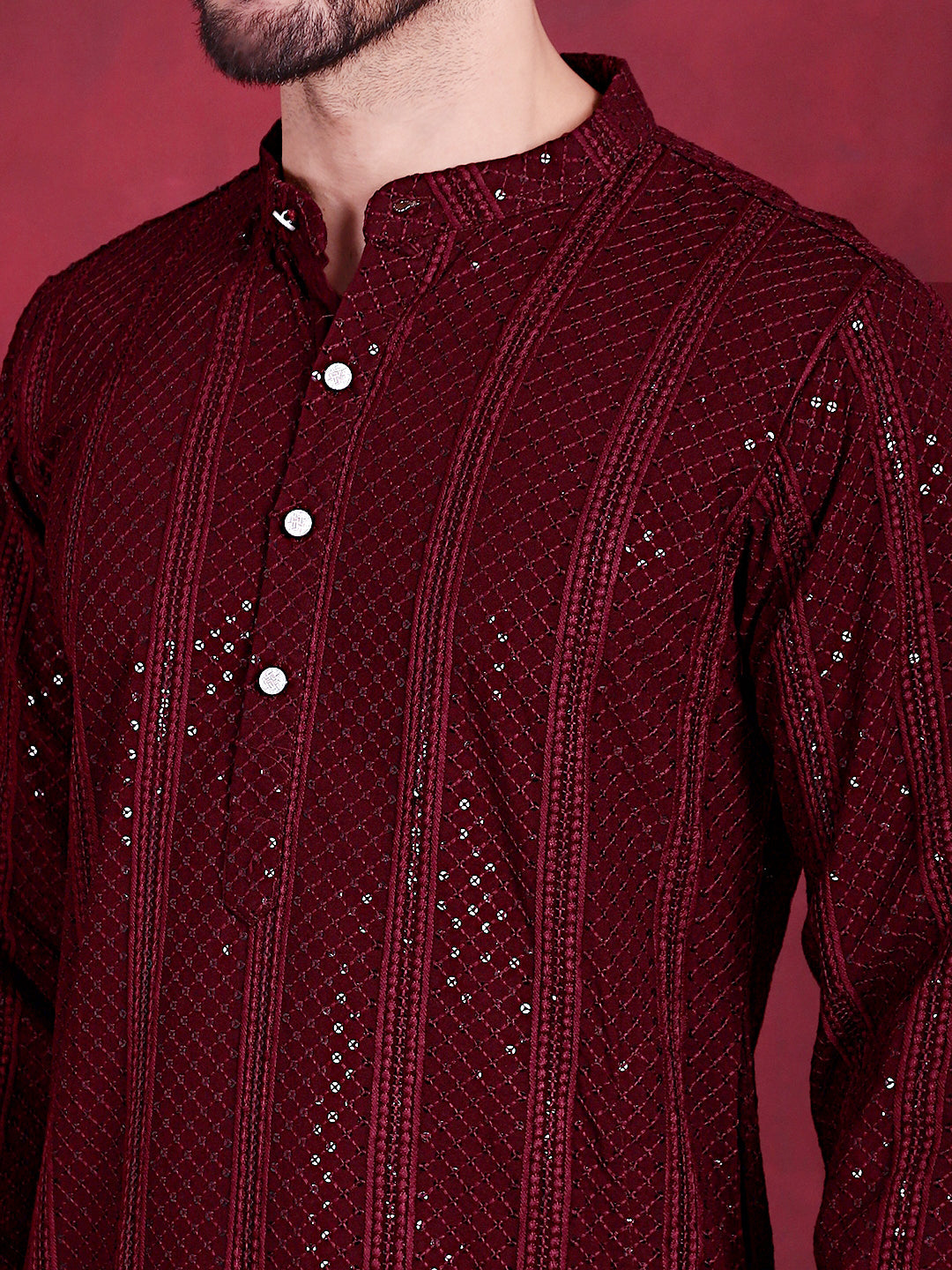 Men's Sequins Chikankari Embroidered Kurta with Pyjama - Taantav