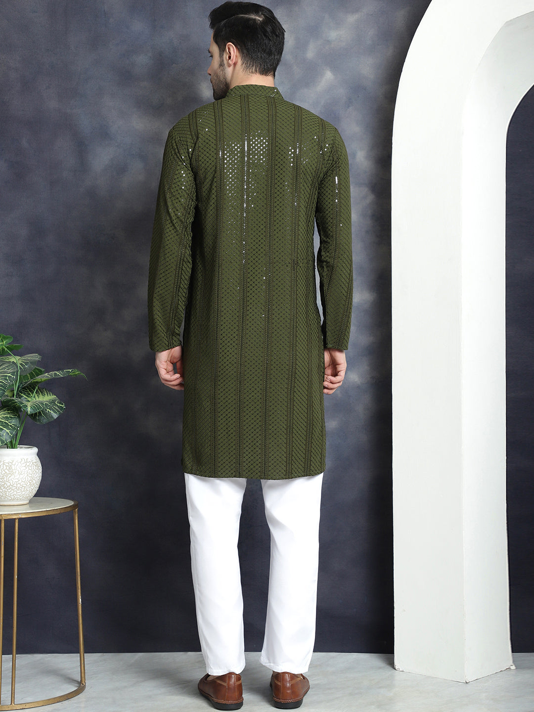 Men's Sequins Chikankari Embroidered Kurta with Pyjama - Taantav