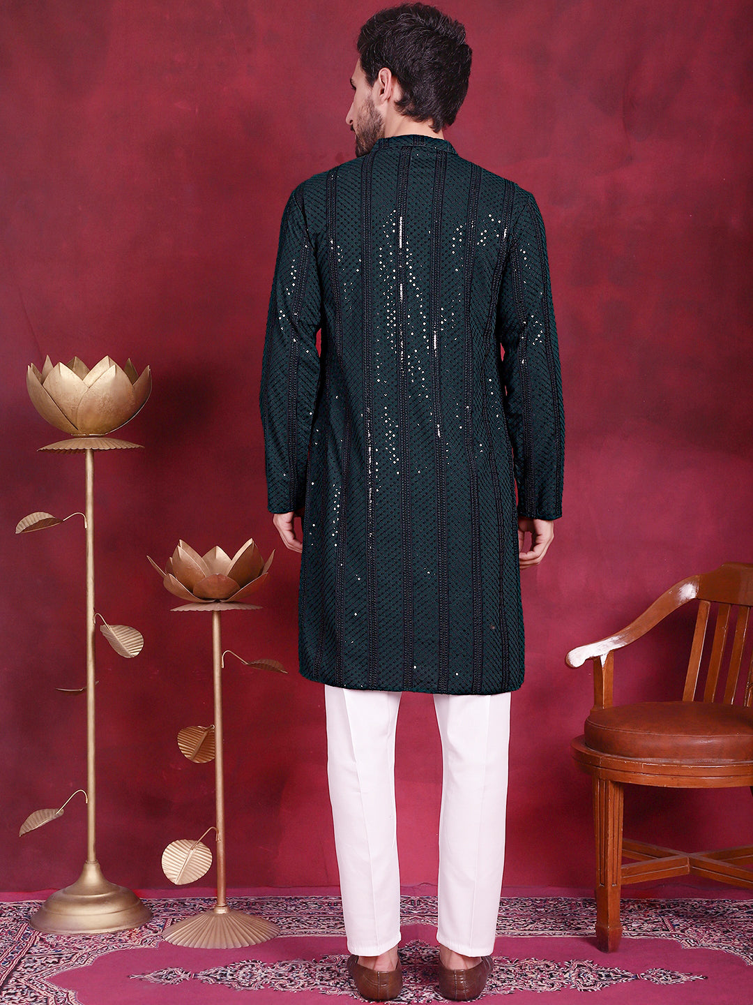 Men's Sequins Chikankari Embroidered Kurta with Pyjama - Taantav