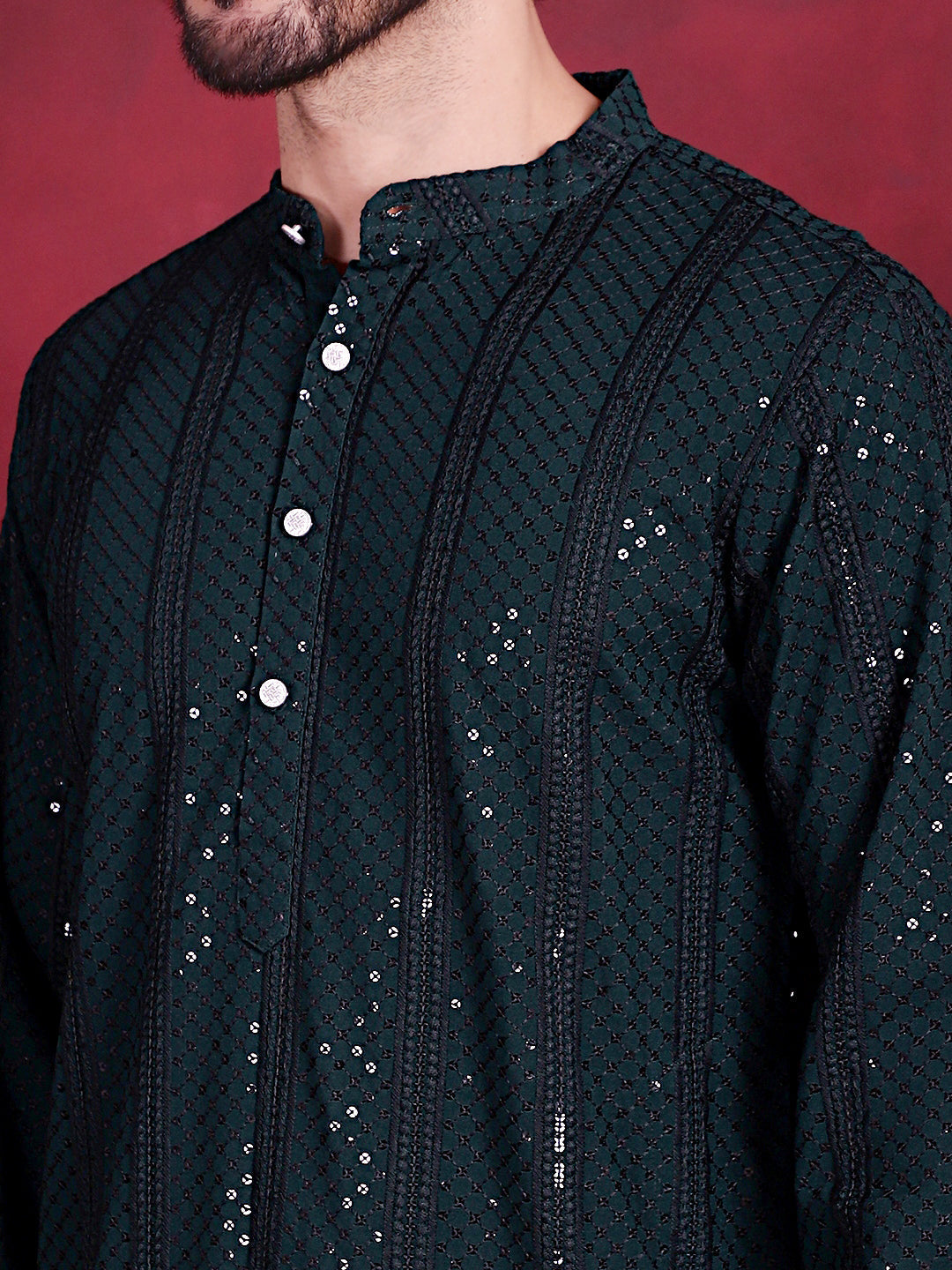 Men's Sequins Chikankari Embroidered Kurta with Pyjama - Taantav