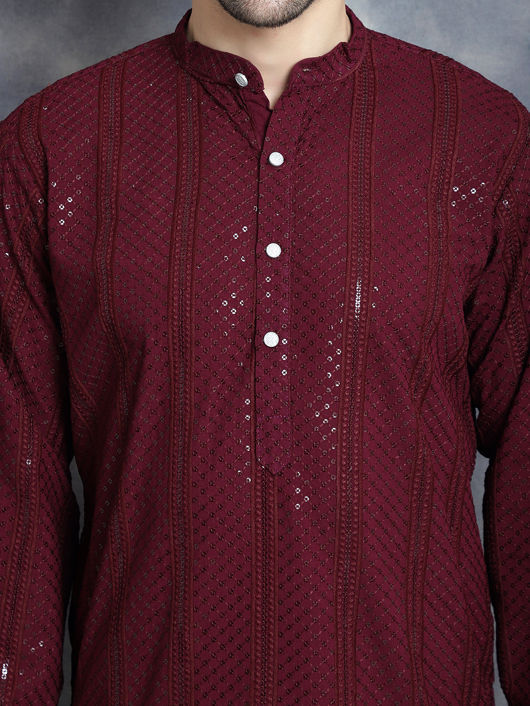 Men's Sequins Chikankari Embroidered Kurta with Pyjama - Taantav