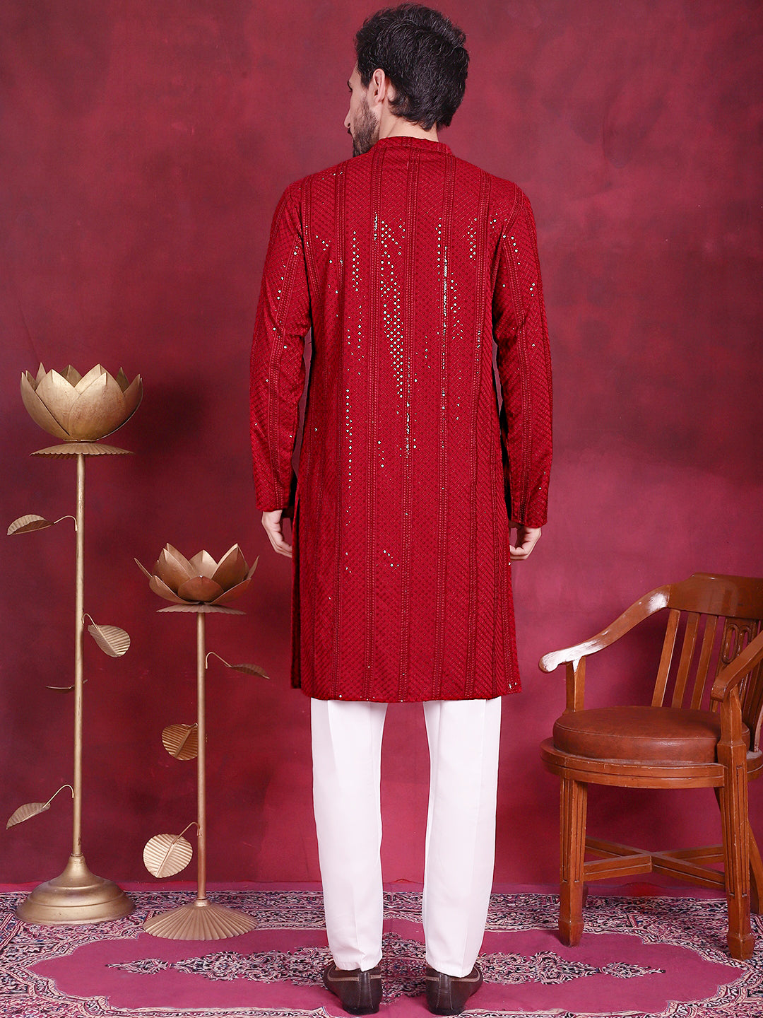 Men's Sequins Chikankari Embroidered Kurta with Pyjama - Taantav