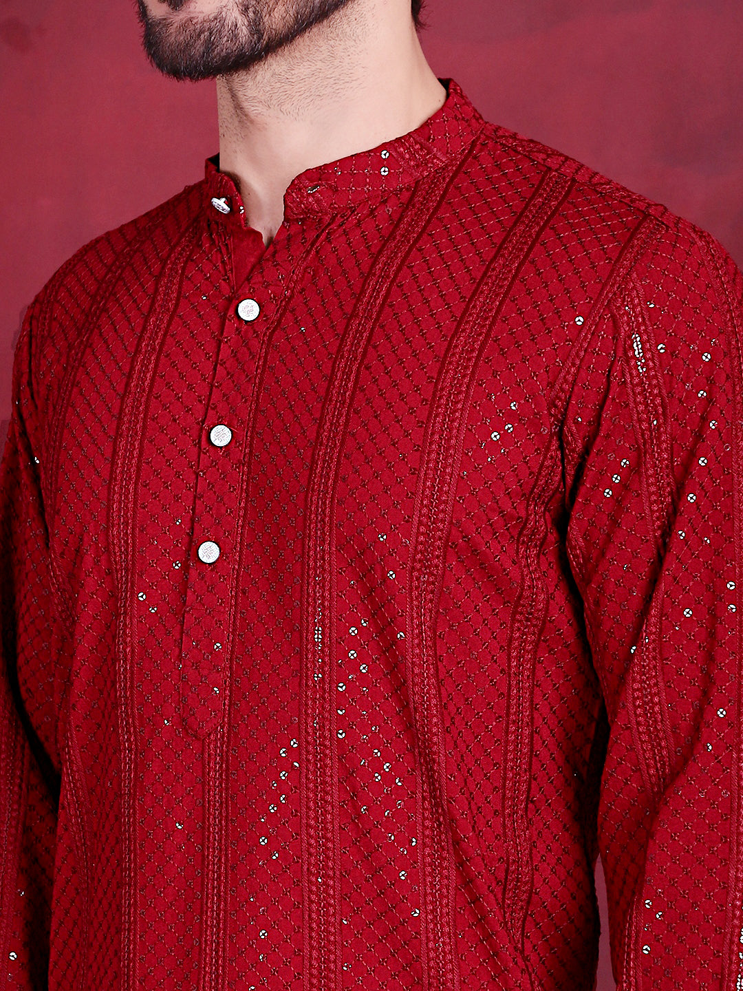 Men's Sequins Chikankari Embroidered Kurta with Pyjama - Taantav