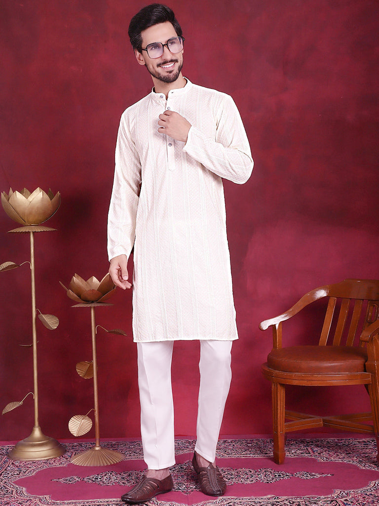 Men's Sequins Chikankari Embroidered Kurta with Pyjama