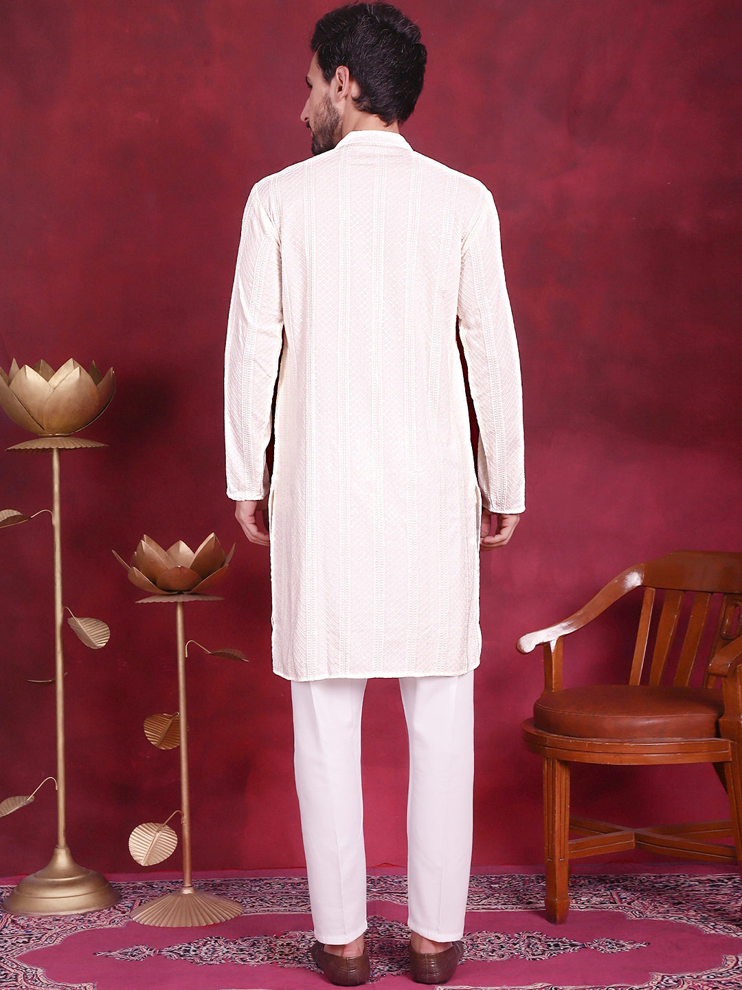 Men's Sequins Chikankari Embroidered Kurta with Pyjama - Taantav