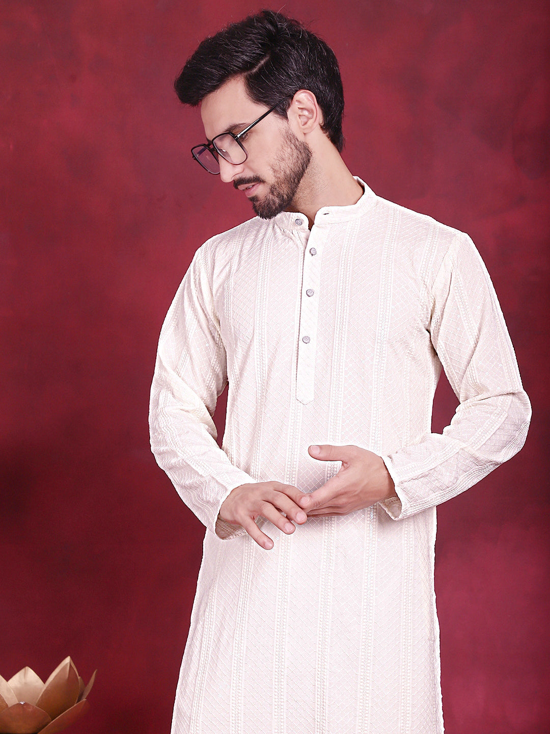 Men's Sequins Chikankari Embroidered Kurta with Pyjama - Taantav