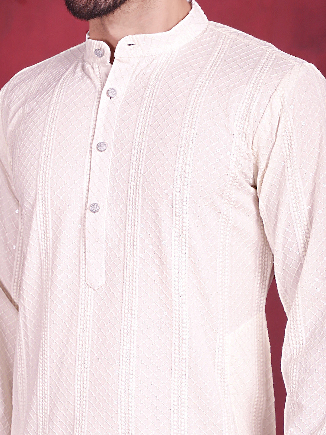 Men's Sequins Chikankari Embroidered Kurta with Pyjama - Taantav