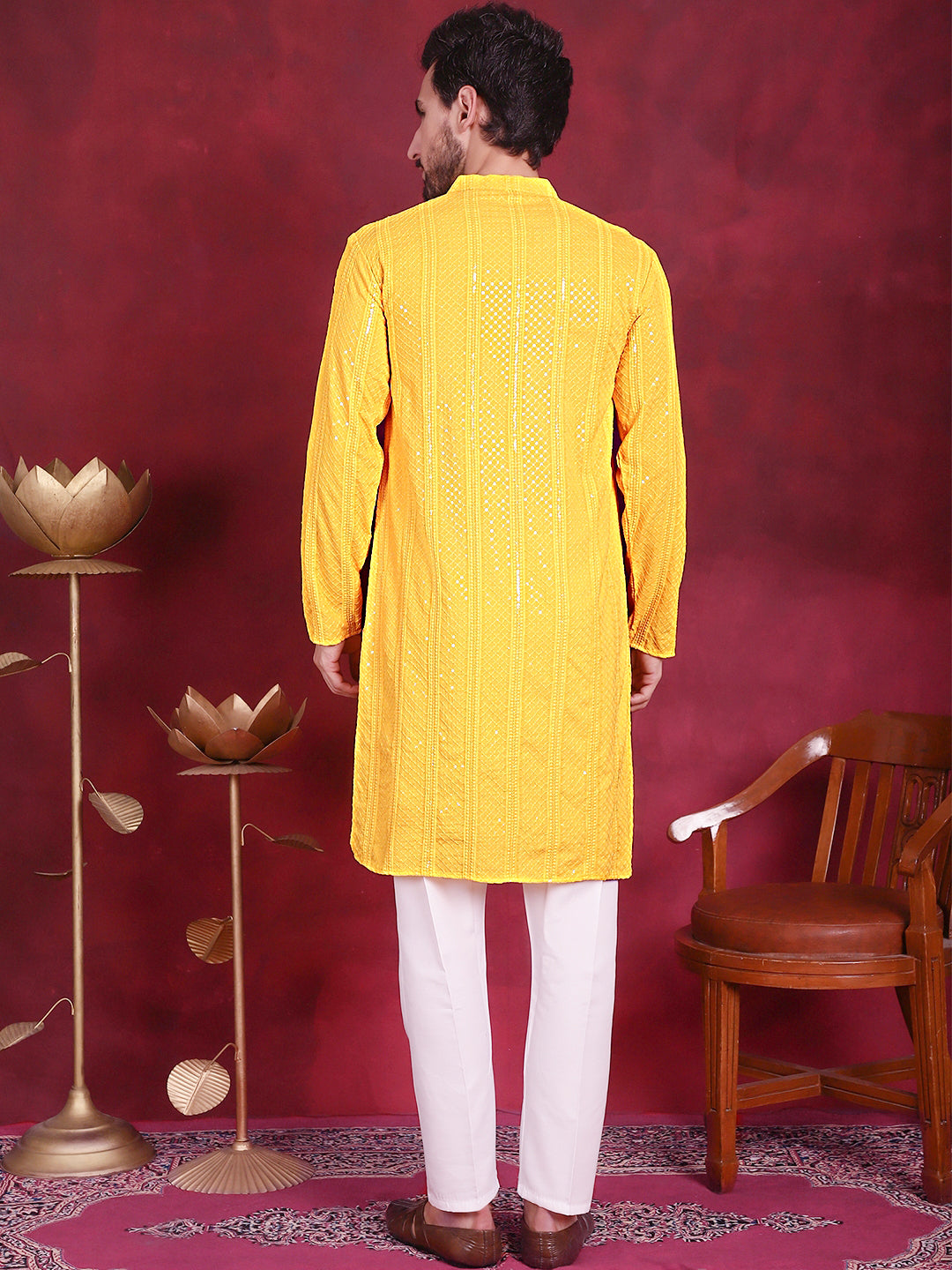 Men's Sequins Chikankari Embroidered Kurta with Pyjama - Taantav