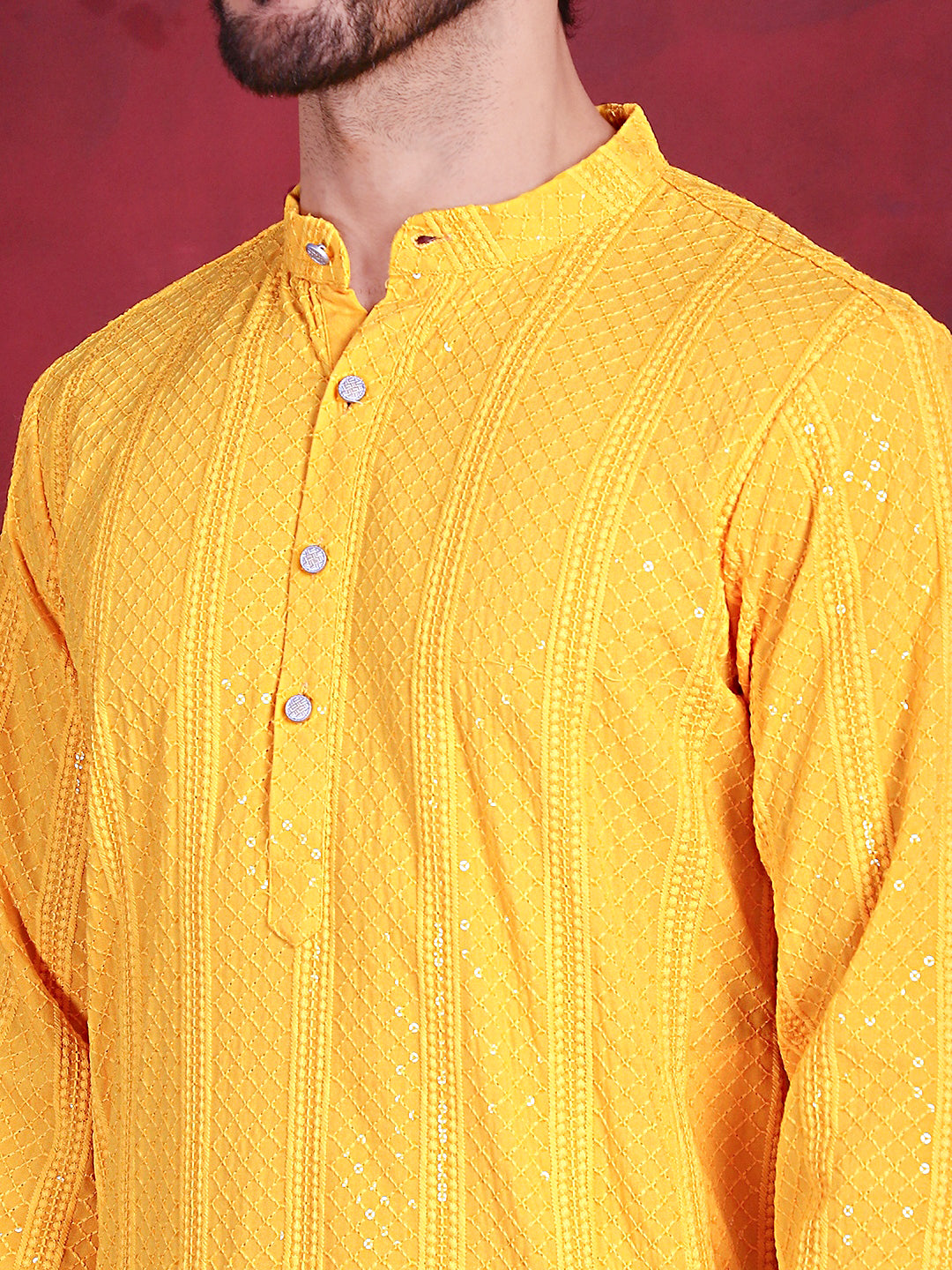 Men's Sequins Chikankari Embroidered Kurta with Pyjama - Taantav