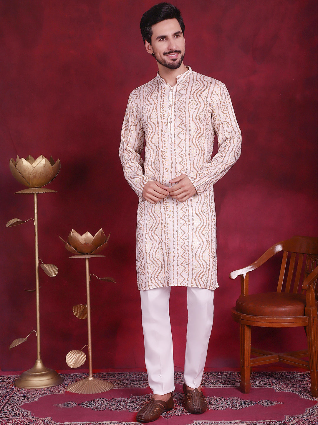 Men's Bandhani Printed Kurta with Pyjama - Taantav